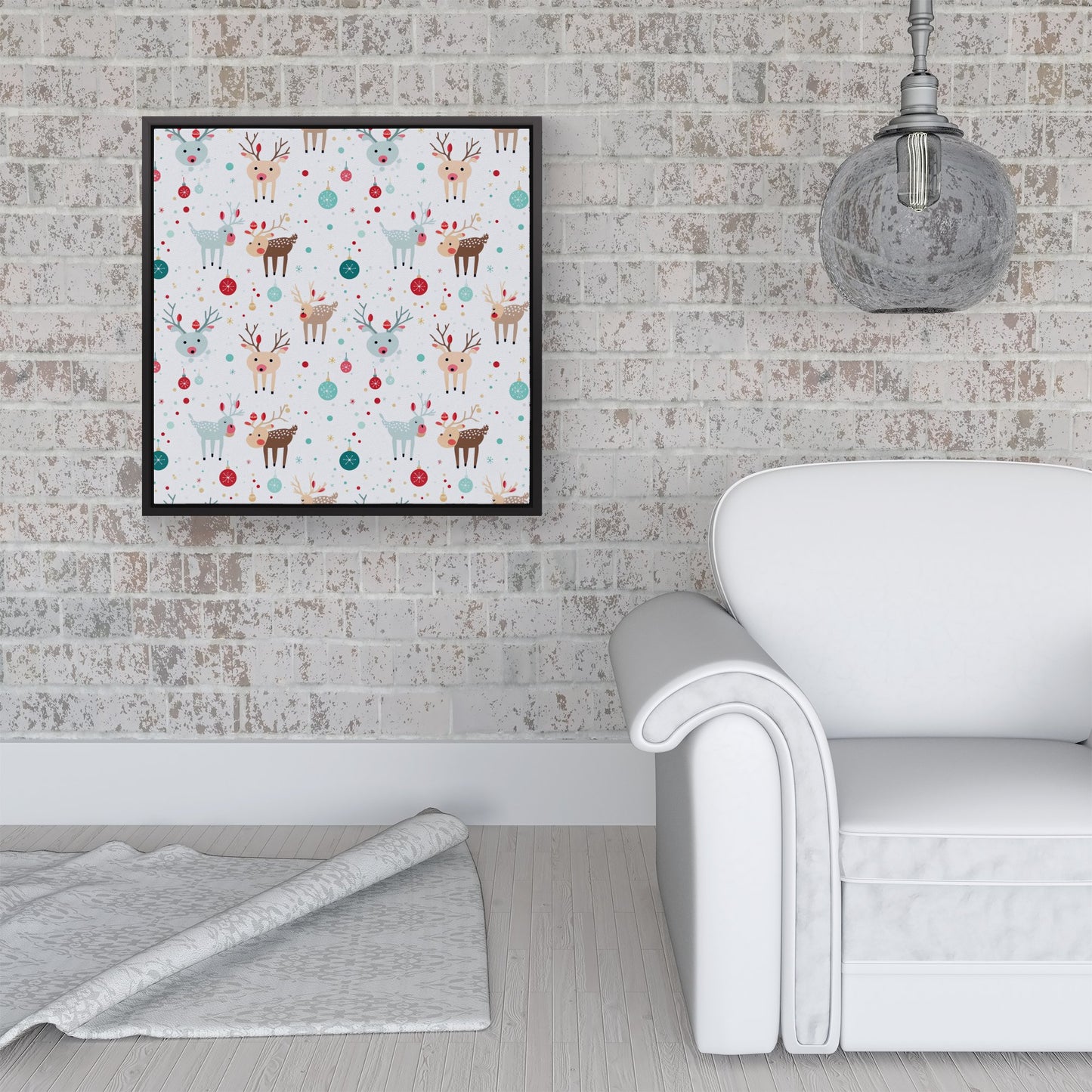 Happy Reindeer With Christmas Lights Framed Canvas