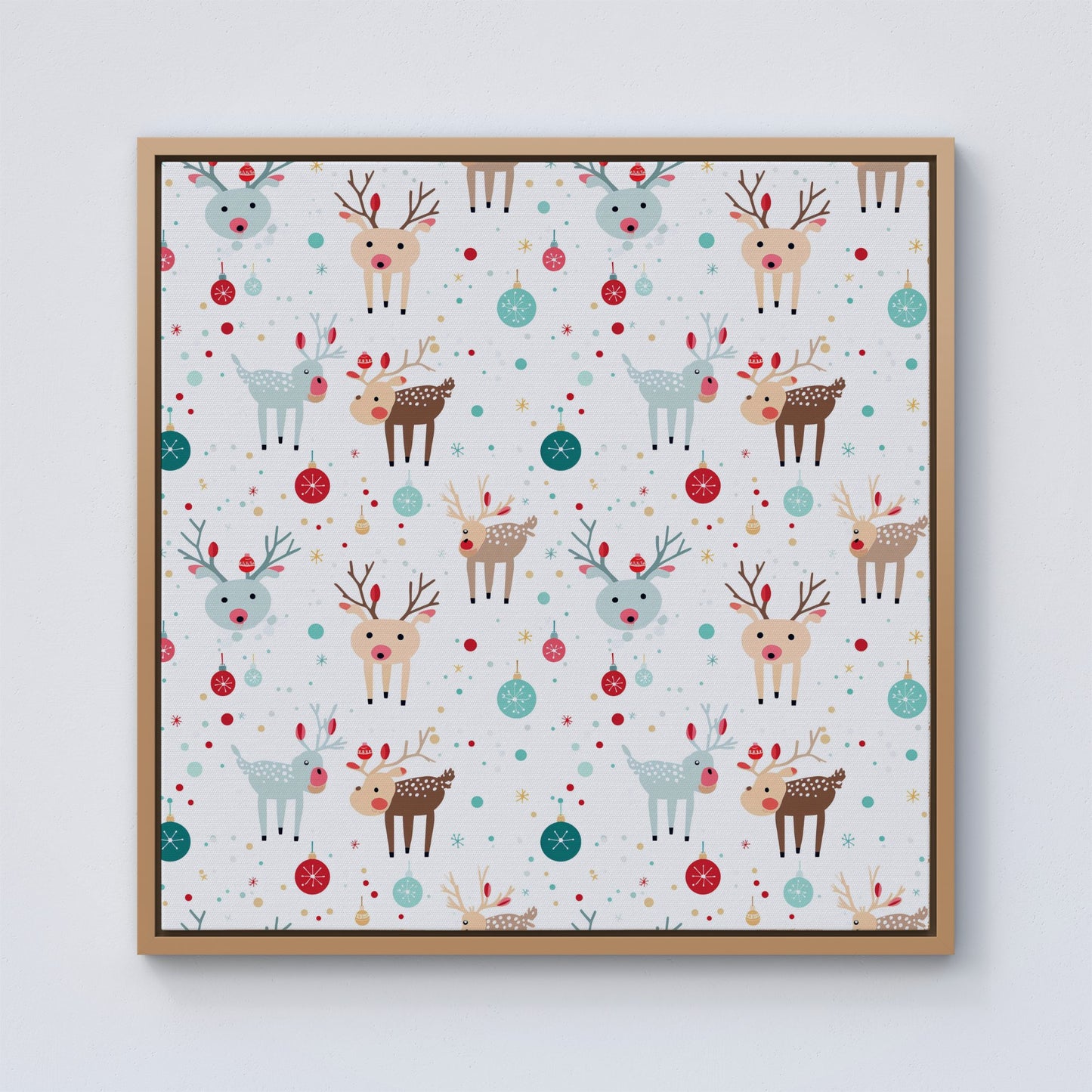 Happy Reindeer With Christmas Lights Framed Canvas
