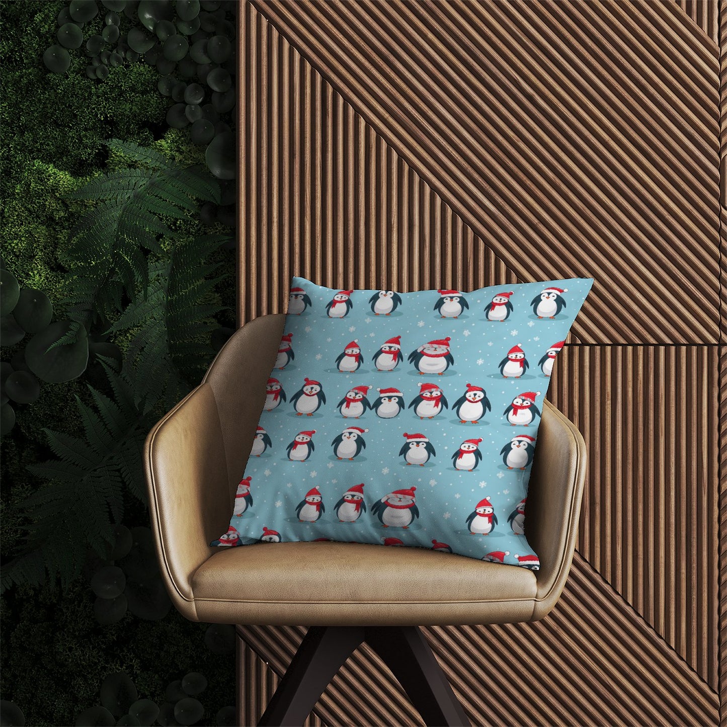 Adorable Santa Penguins Outdoor Cushion