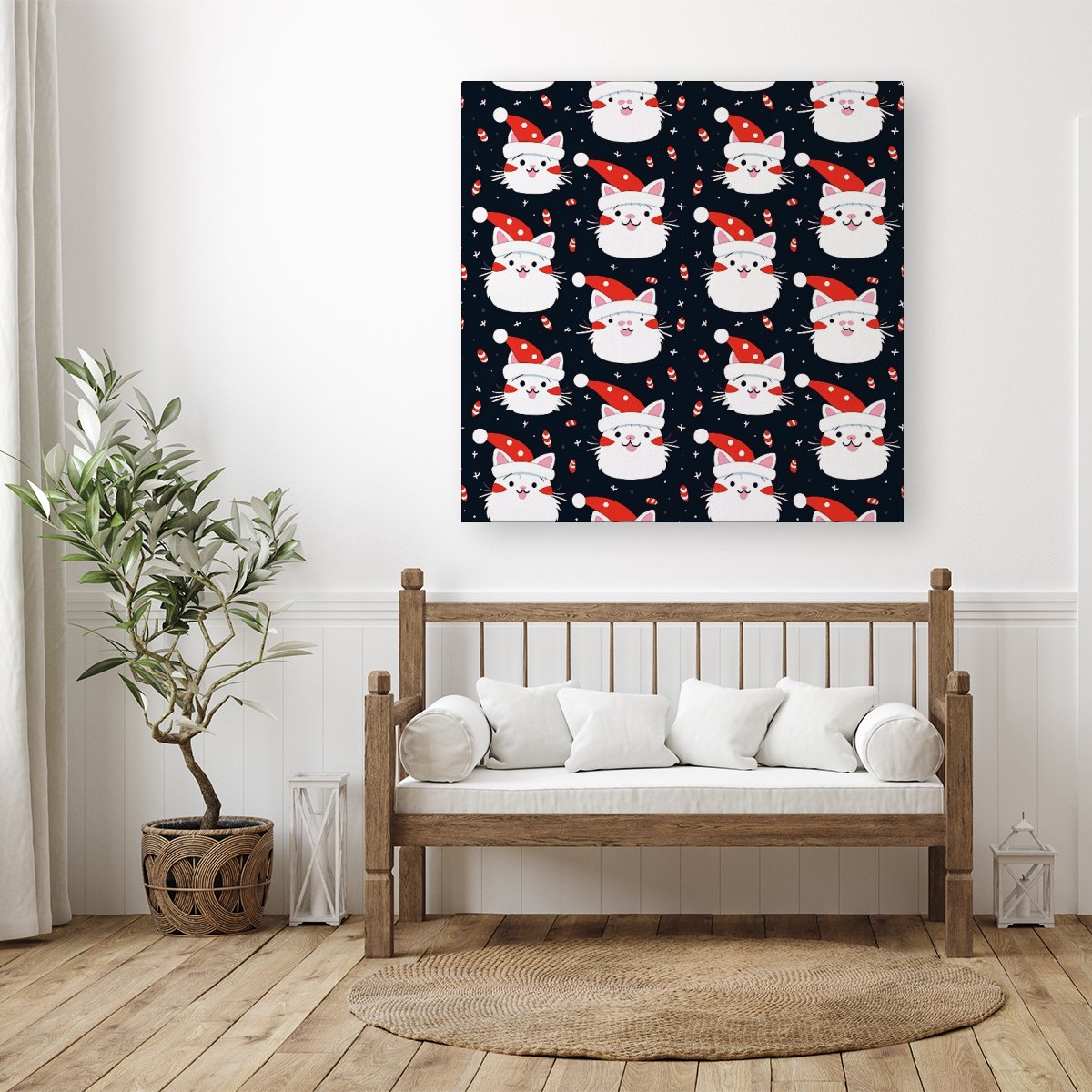 Cute Cats Wearing Santa Claus Hats Canvas