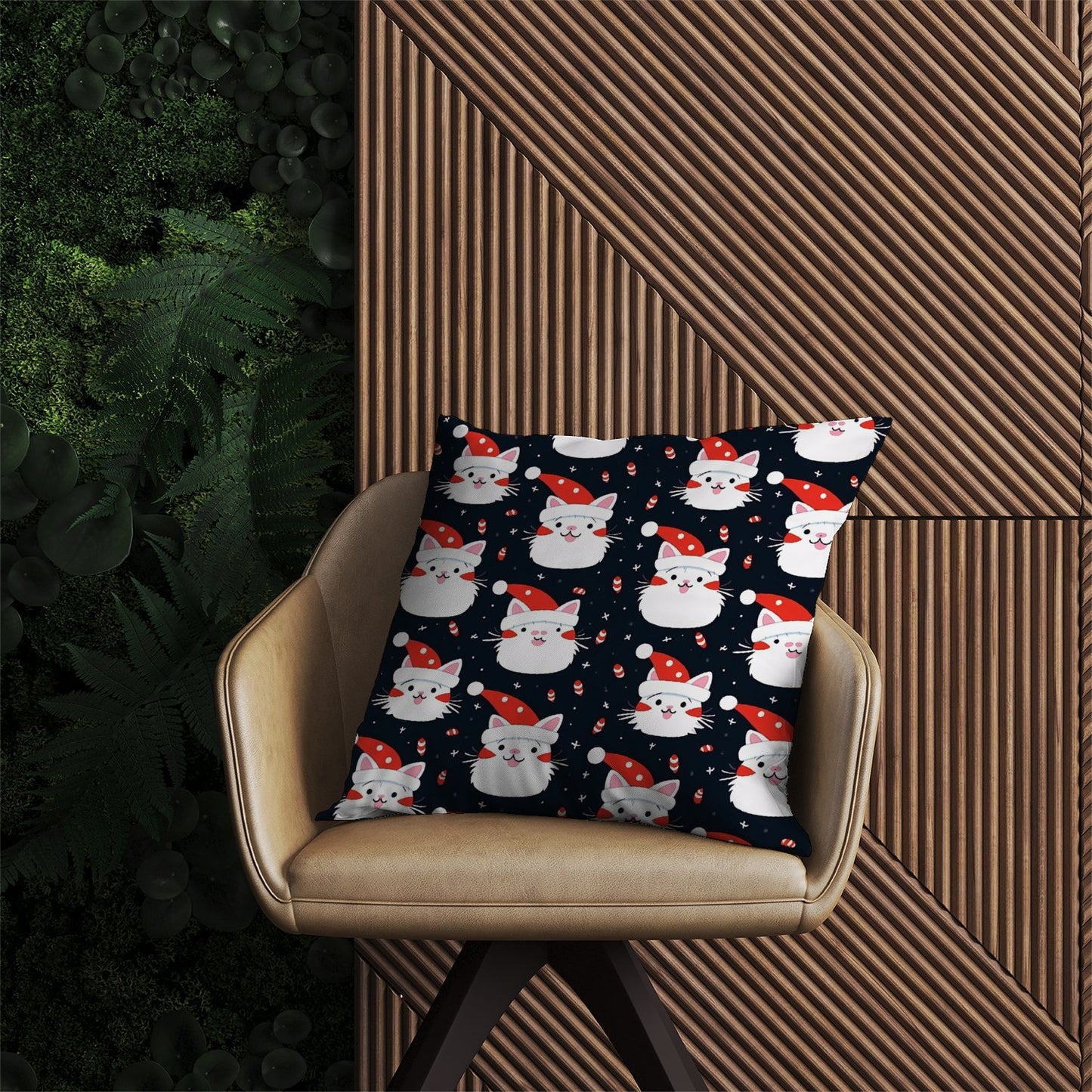 Cute Cats Wearing Santa Claus Hats Outdoor Cushion
