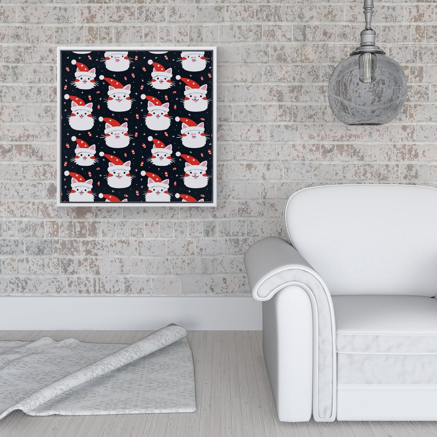Cute Cats Wearing Santa Claus Hats Framed Canvas
