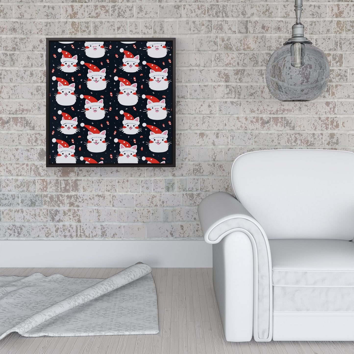 Cute Cats Wearing Santa Claus Hats Framed Canvas