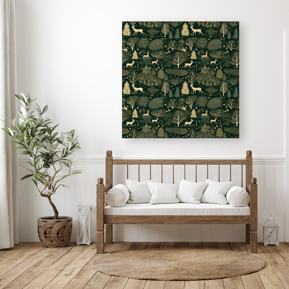 Green Christmas Woodlands Canvas