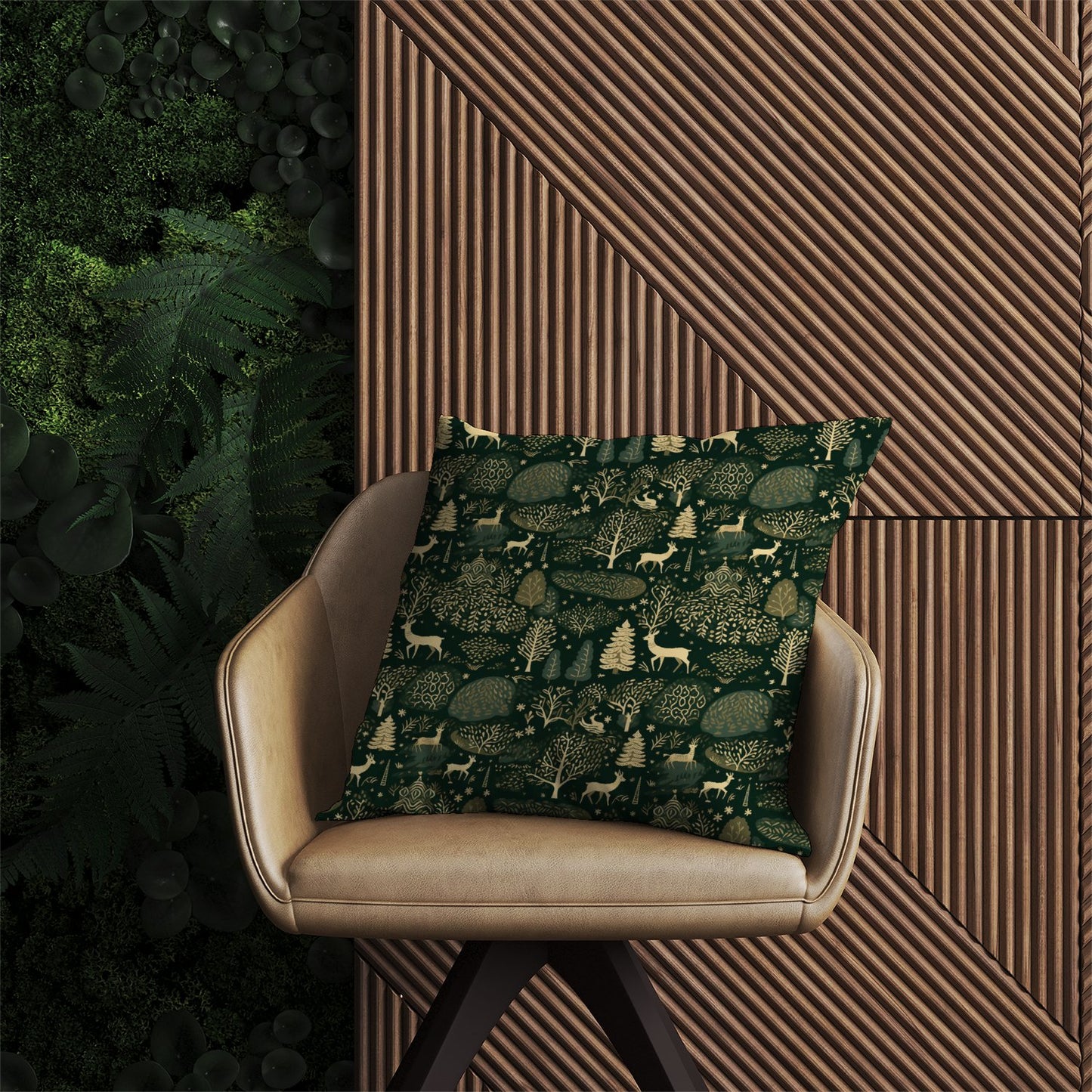Green Christmas Woodlands Outdoor Cushion