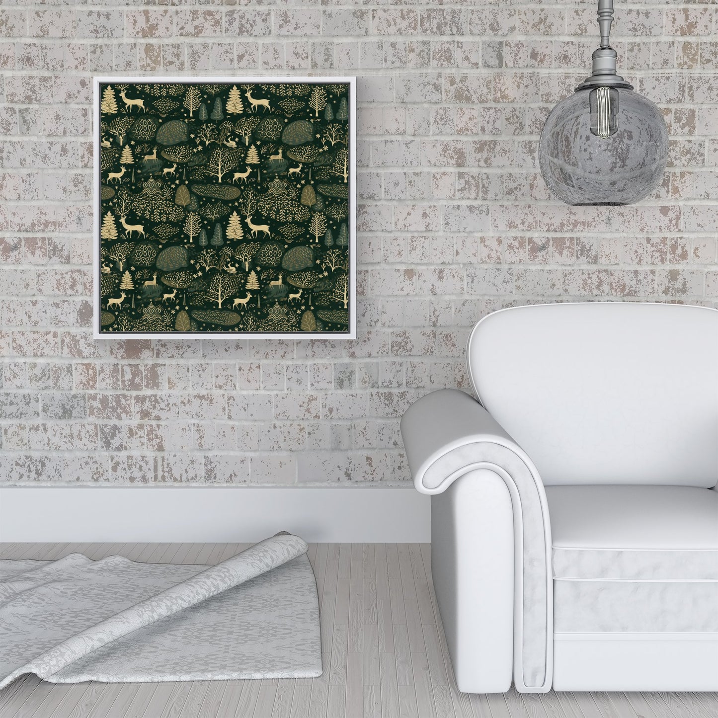 Green Christmas Woodlands Framed Canvas