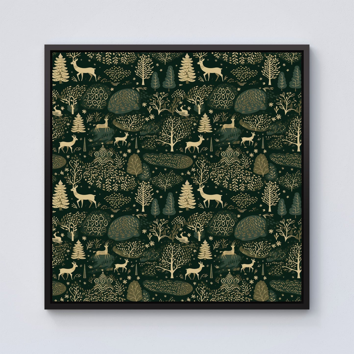 Green Christmas Woodlands Framed Canvas
