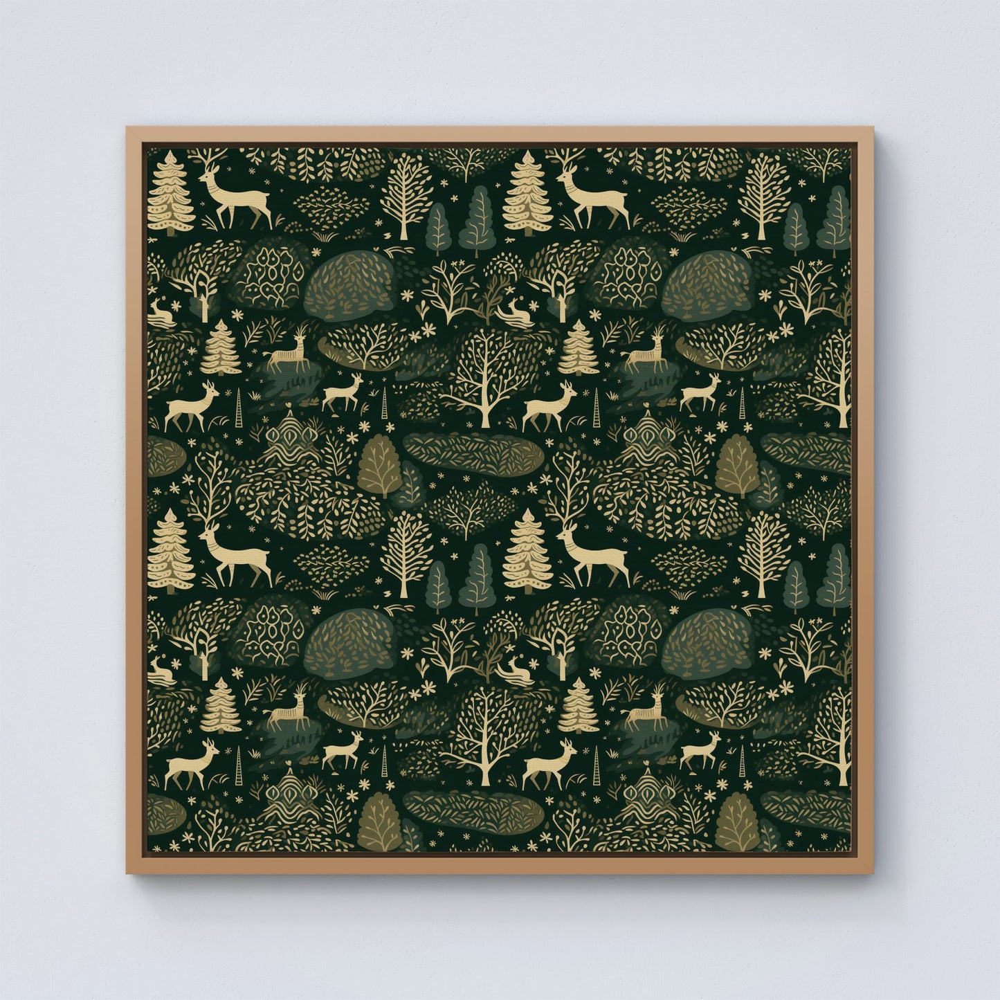 Green Christmas Woodlands Framed Canvas