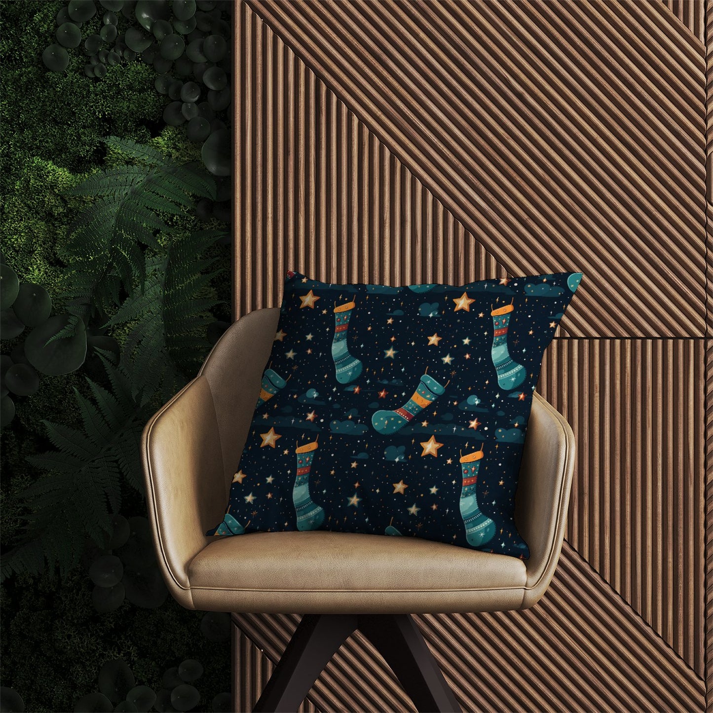 Christmas Stocking In A Starry Night Sky Outdoor Cushion