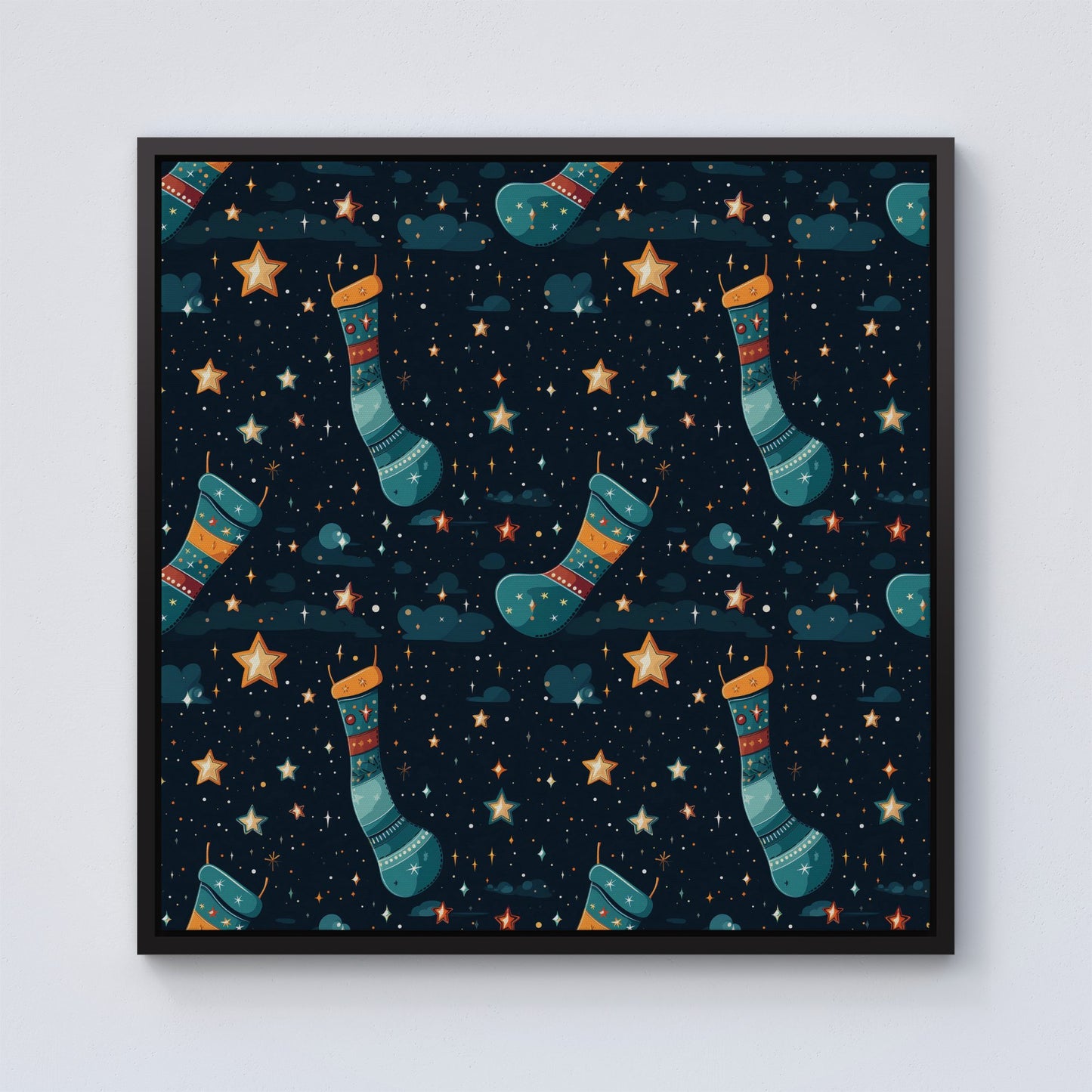 Christmas Stocking In A Starry Night Sky Framed Canvas