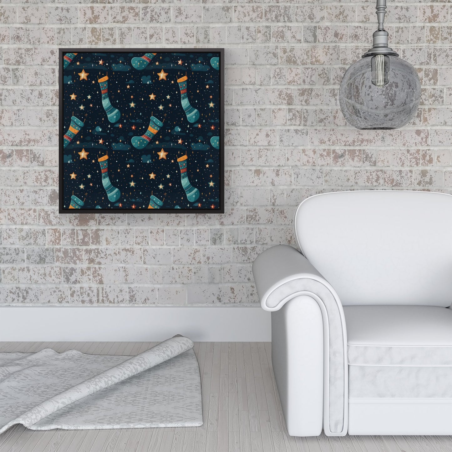 Christmas Stocking In A Starry Night Sky Framed Canvas