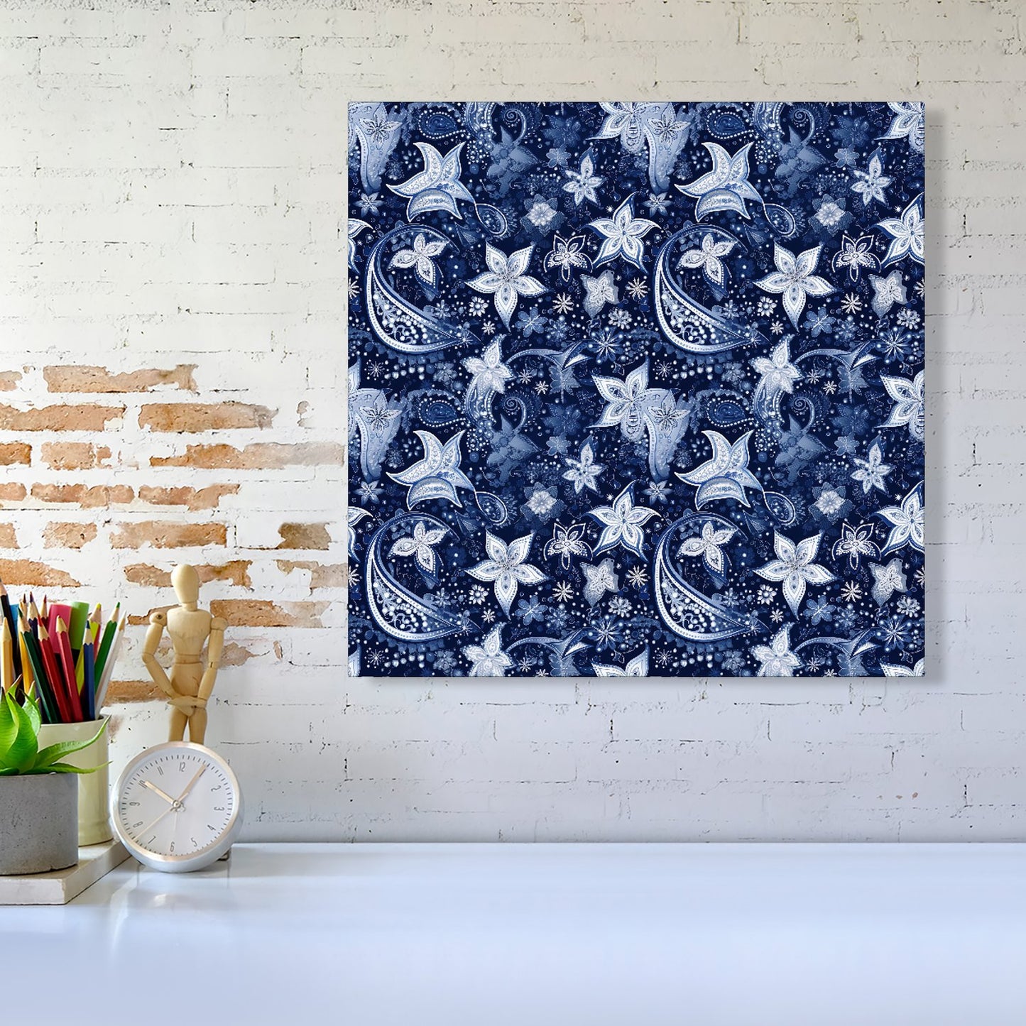 Paisley Christmas Stars Blue Canvas