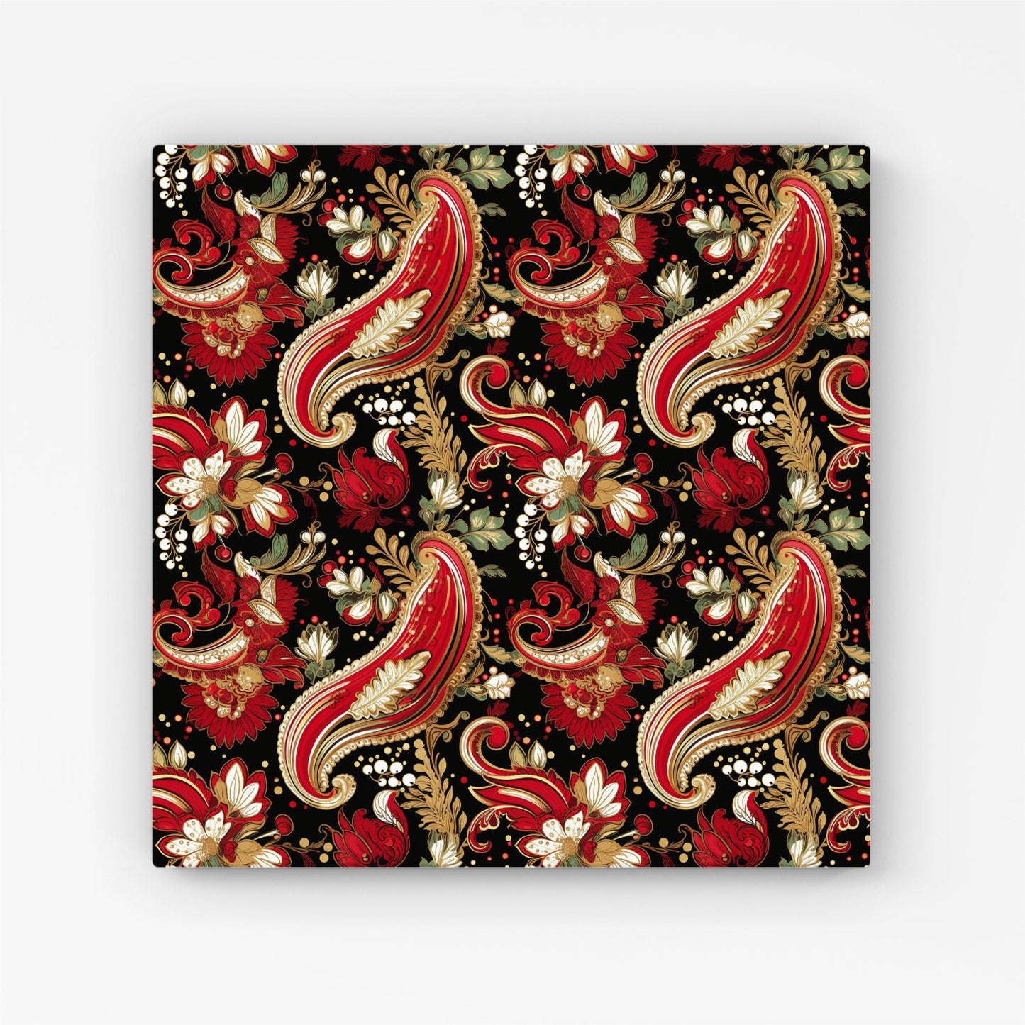 Paisley Christmas Stars Red Canvas