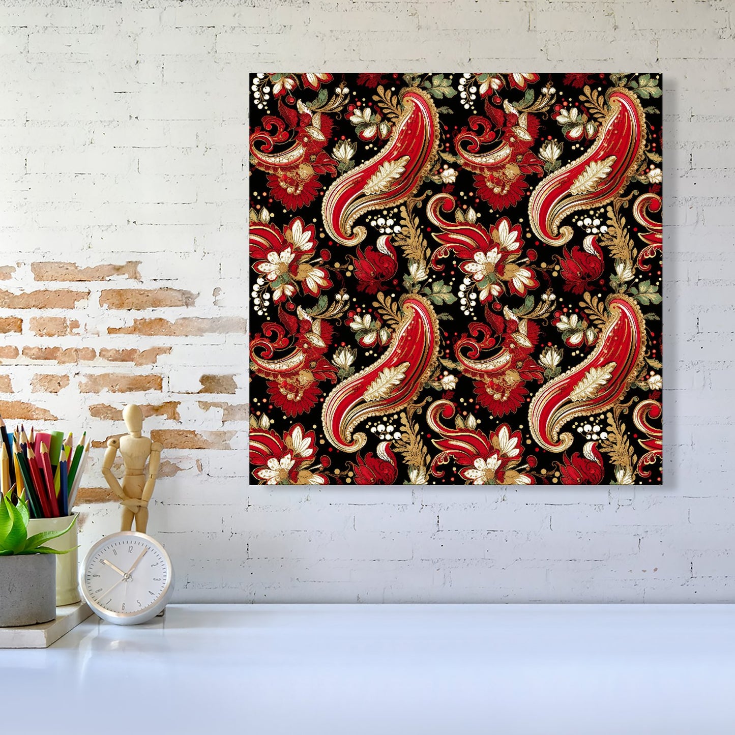 Paisley Christmas Stars Red Canvas