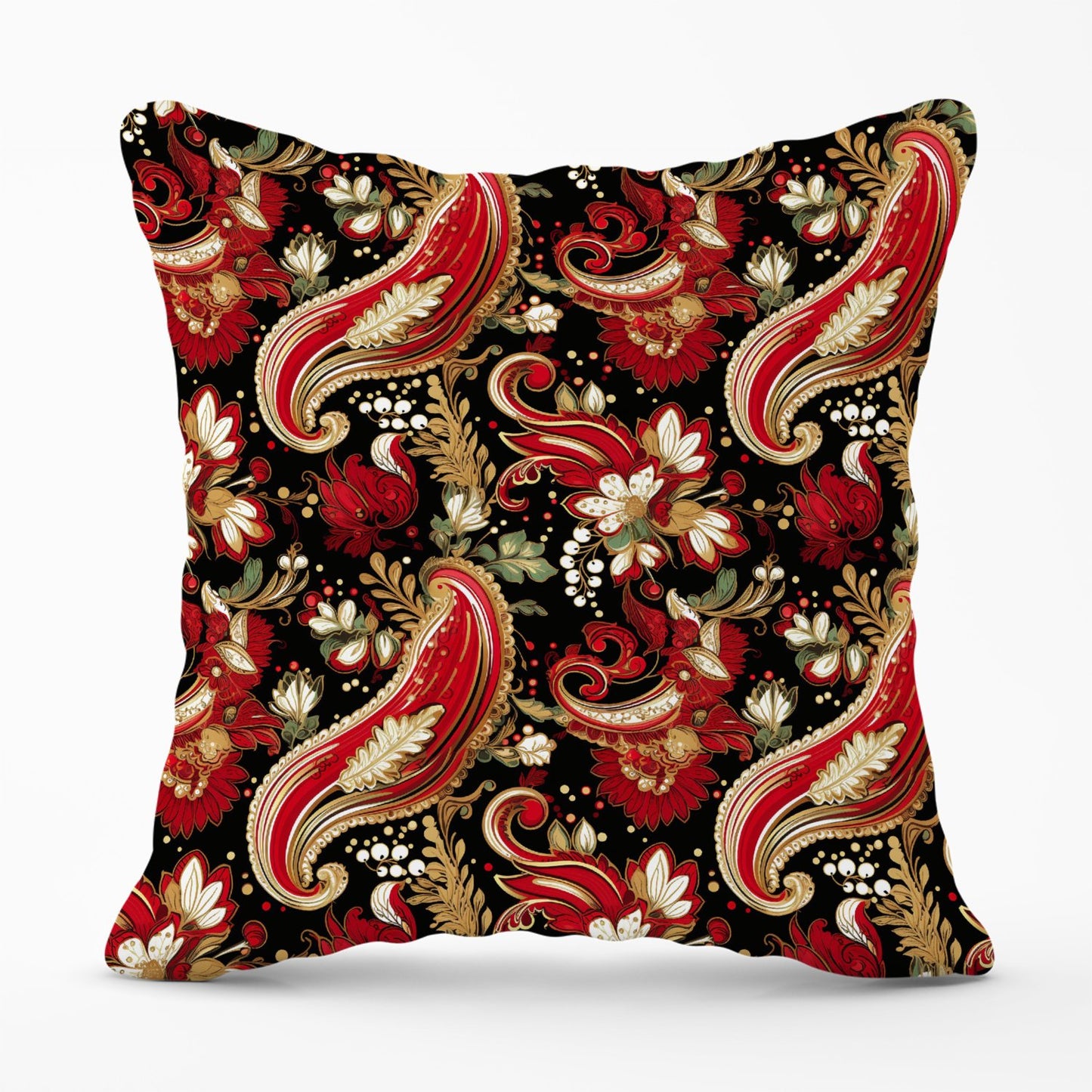 Paisley Christmas Stars Red Outdoor Cushion