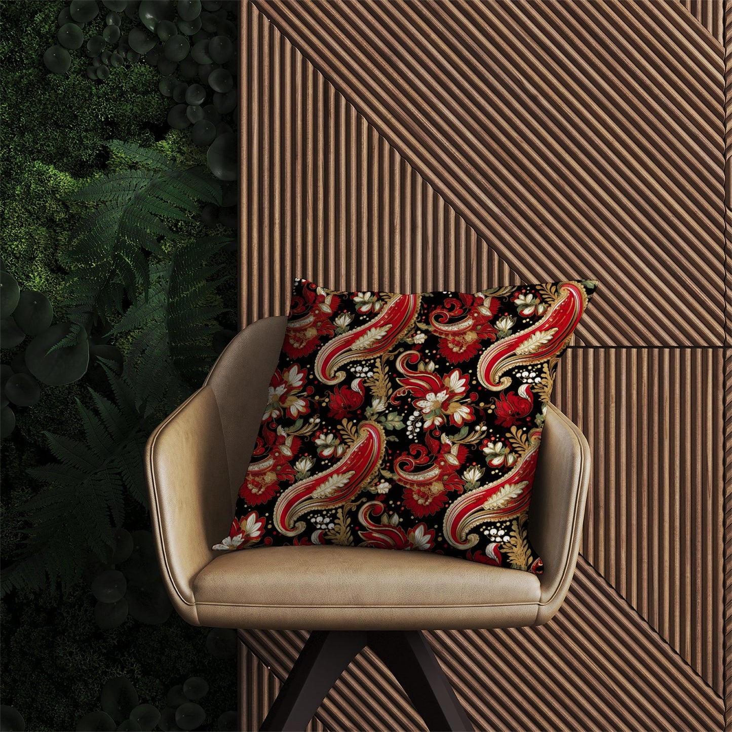 Paisley Christmas Stars Red Outdoor Cushion