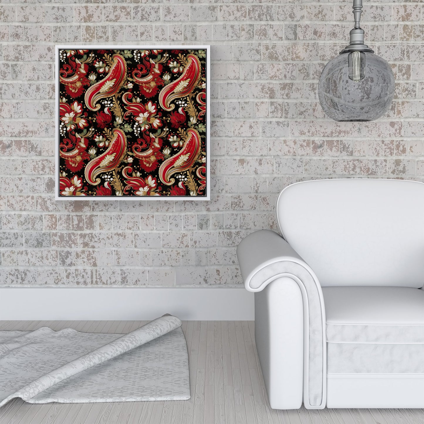 Paisley Christmas Stars Red Framed Canvas
