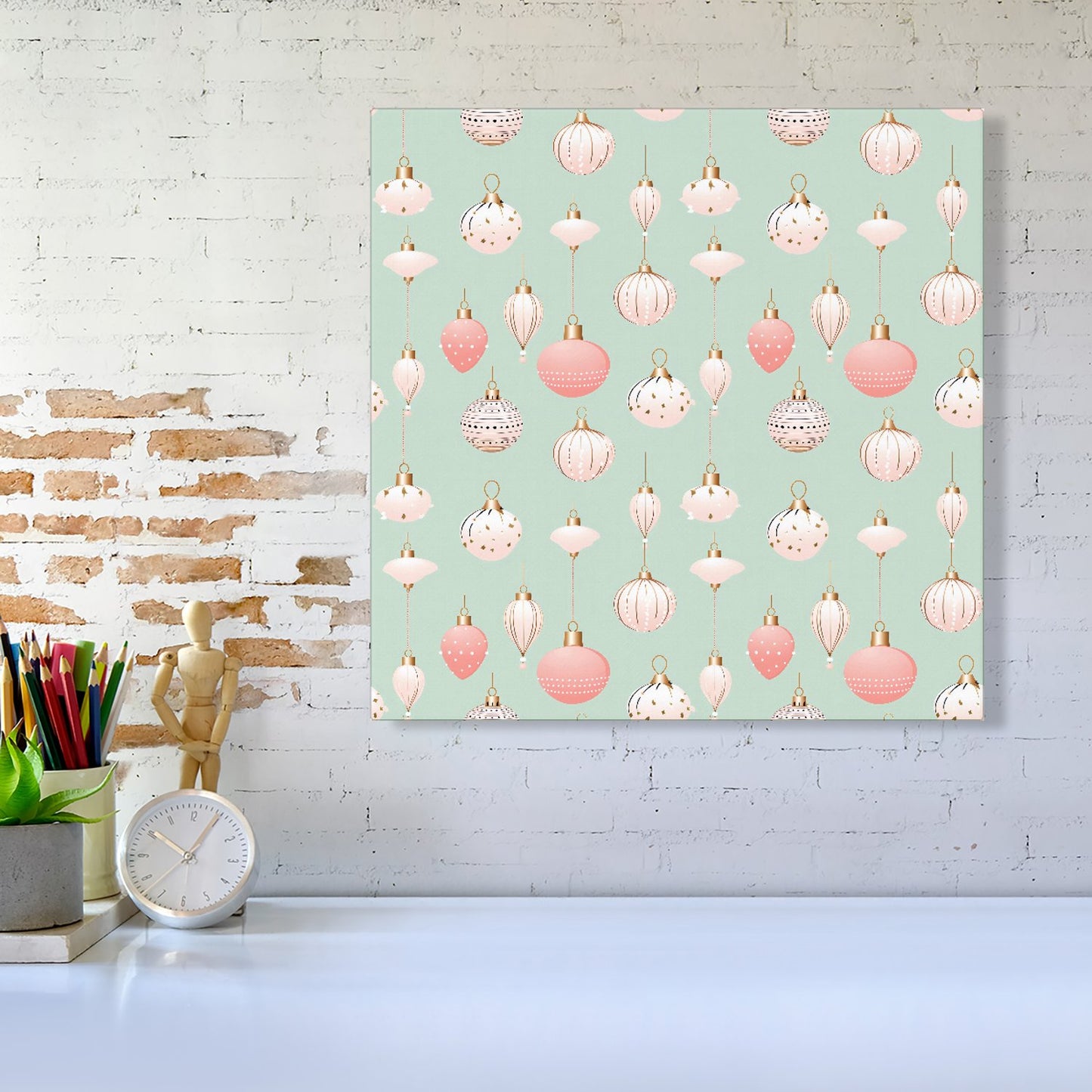 Christmas Decorations Pink And Green Canvas