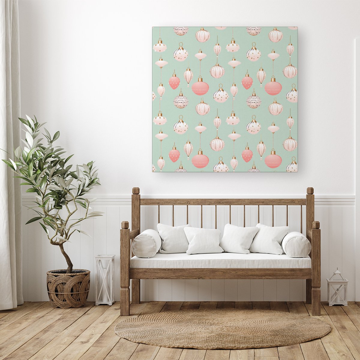 Christmas Decorations Pink And Green Canvas