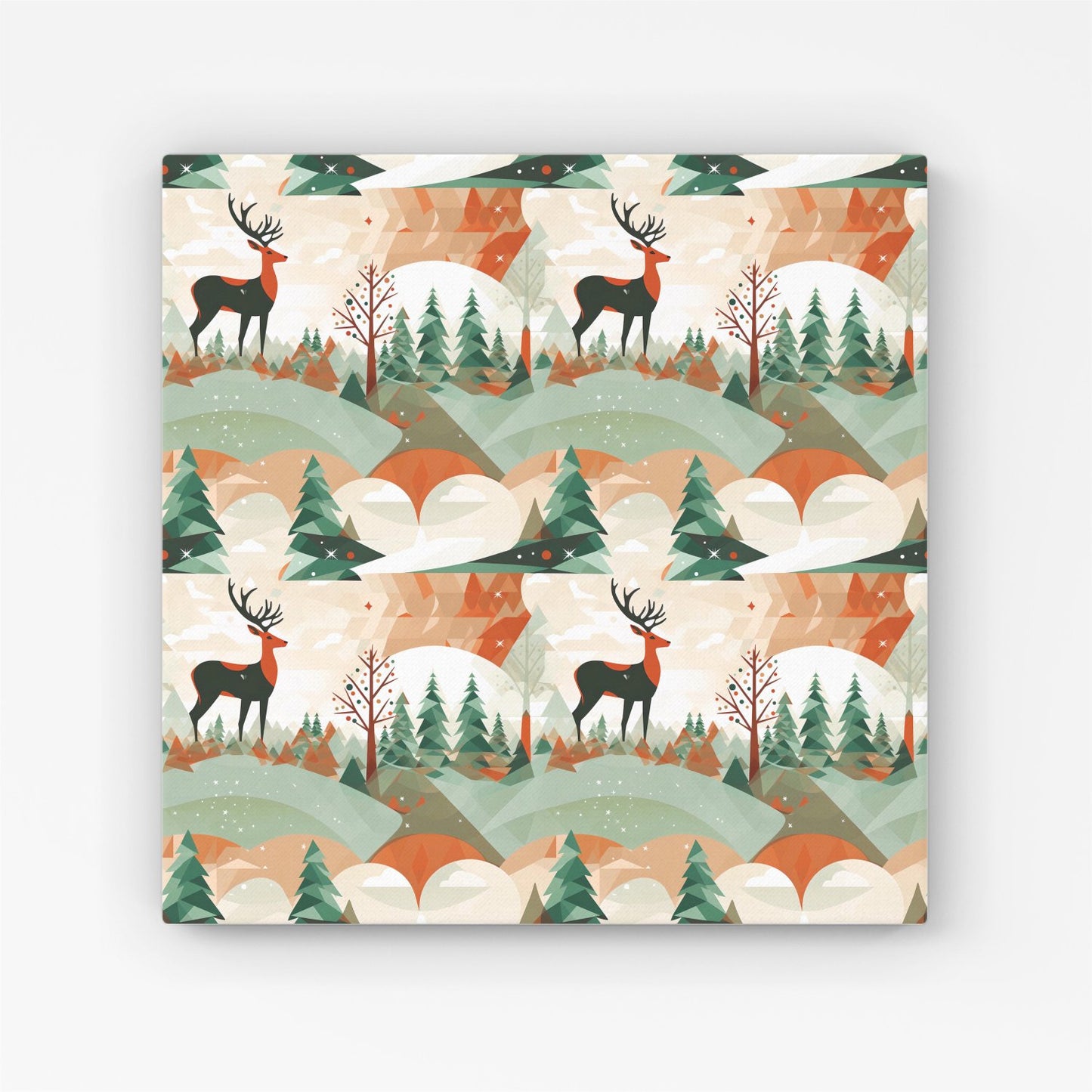 Reindeer On A Snowy Landscape Pattern Canvas