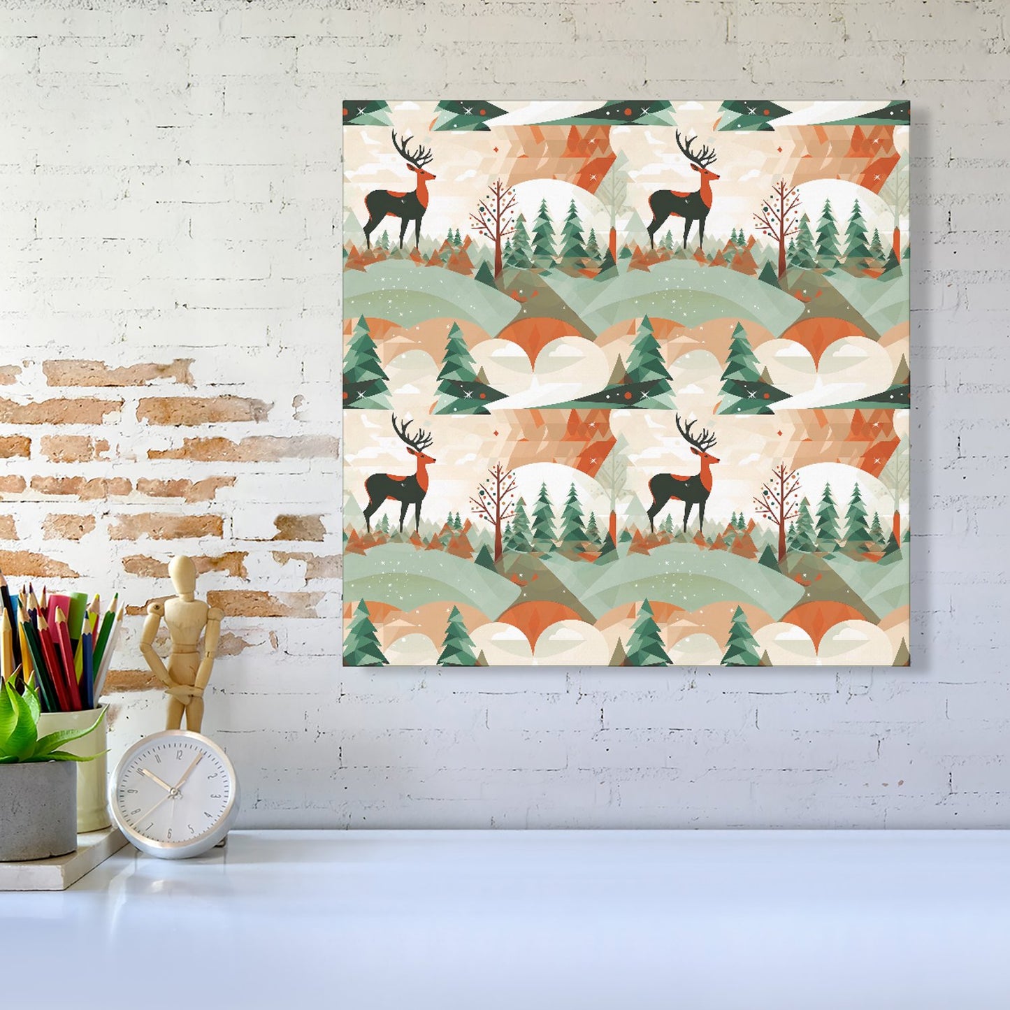 Reindeer On A Snowy Landscape Pattern Canvas