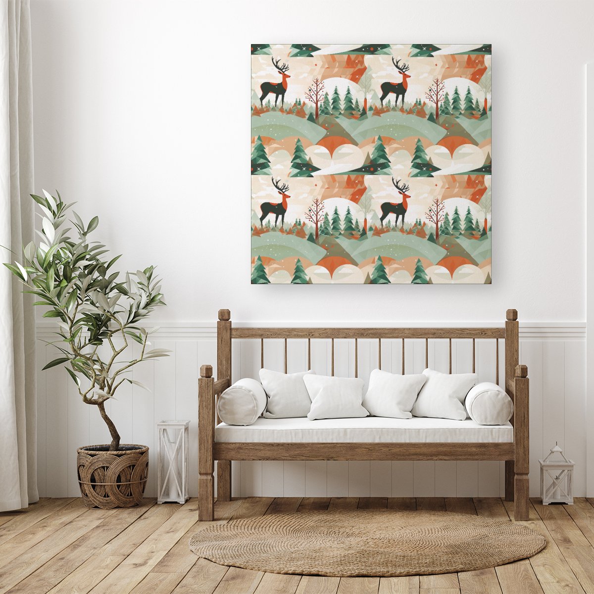Reindeer On A Snowy Landscape Pattern Canvas