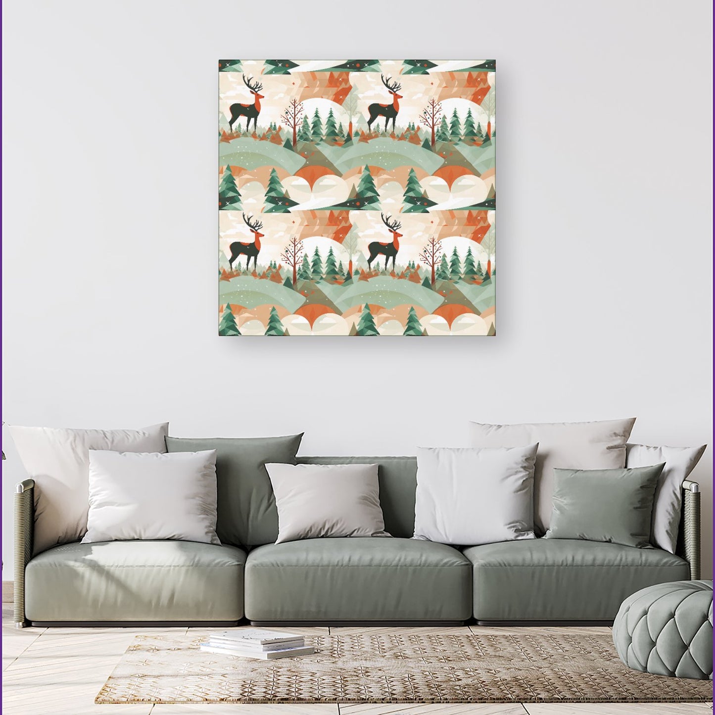 Reindeer On A Snowy Landscape Pattern Canvas