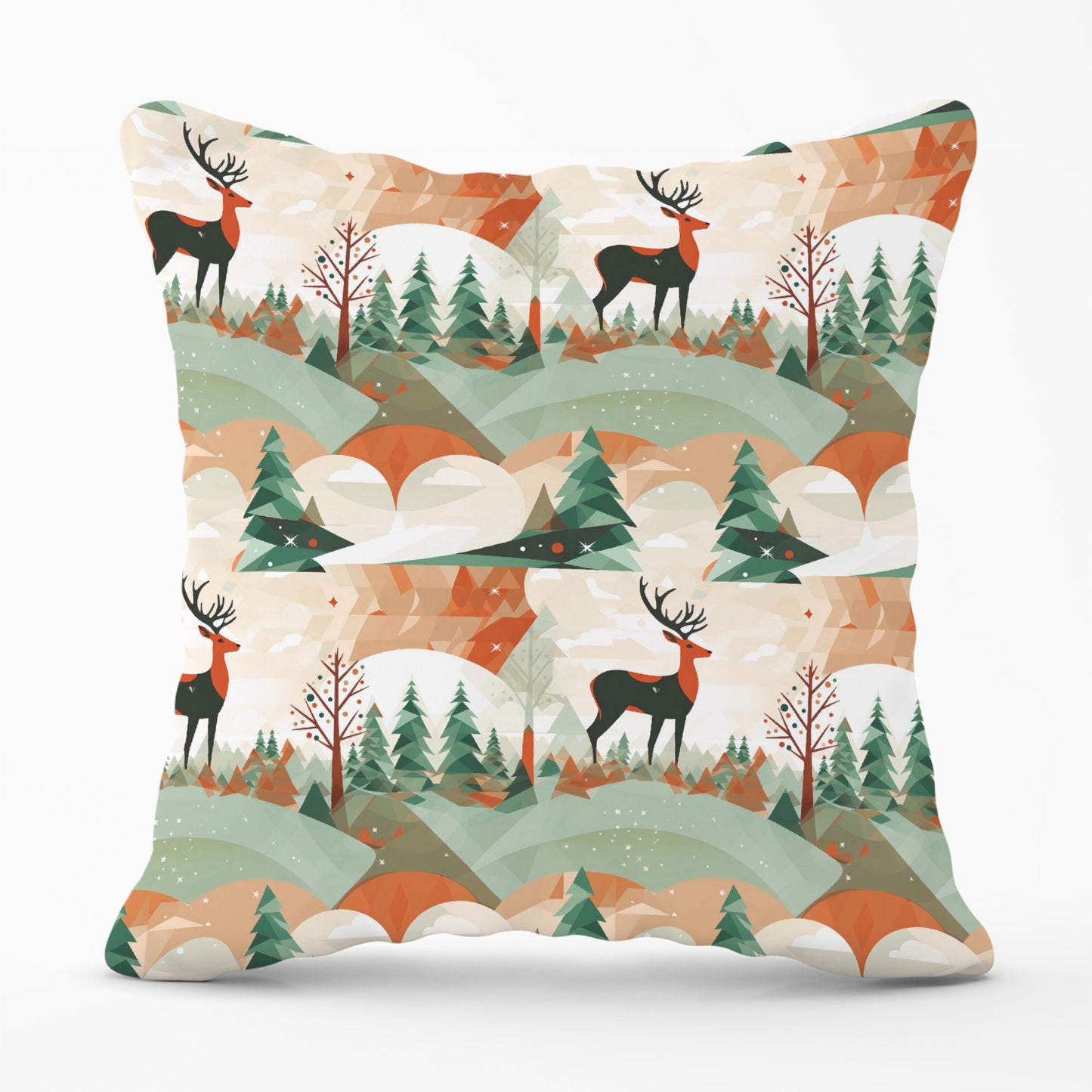 Reindeer On A Snowy Landscape Pattern Outdoor Cushion