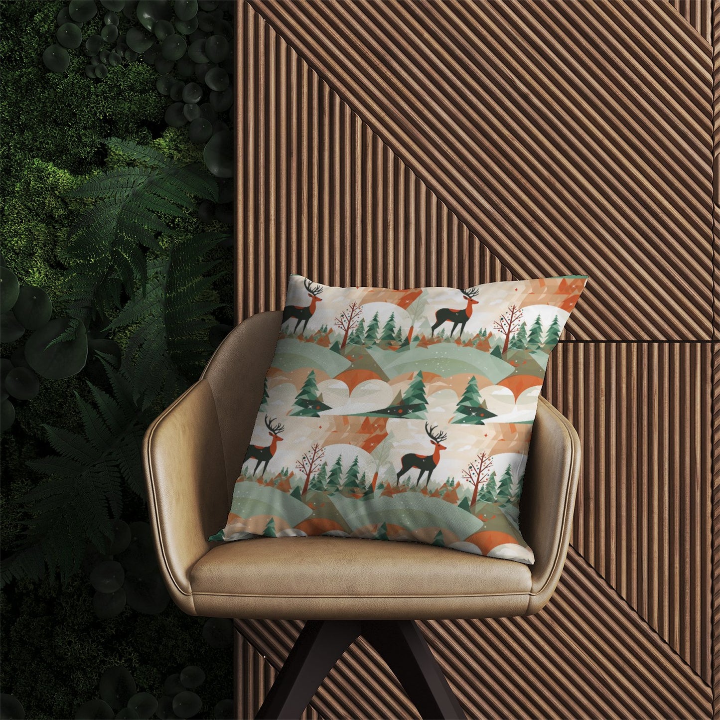 Reindeer On A Snowy Landscape Pattern Outdoor Cushion