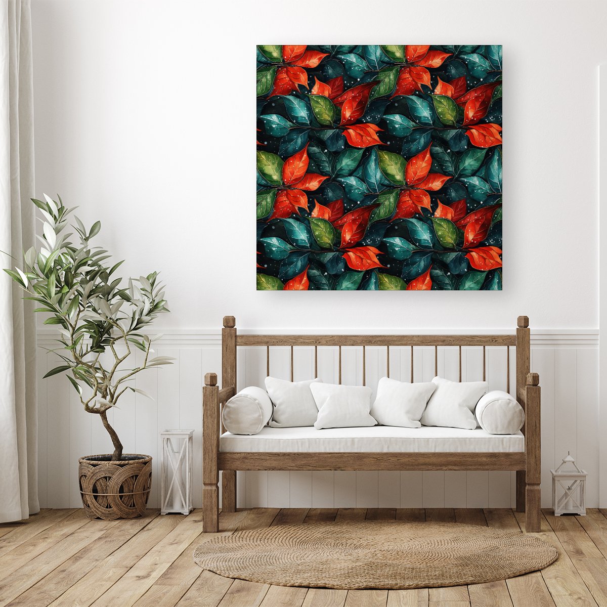 Christmas Watercolour Holly Leaf Canvas