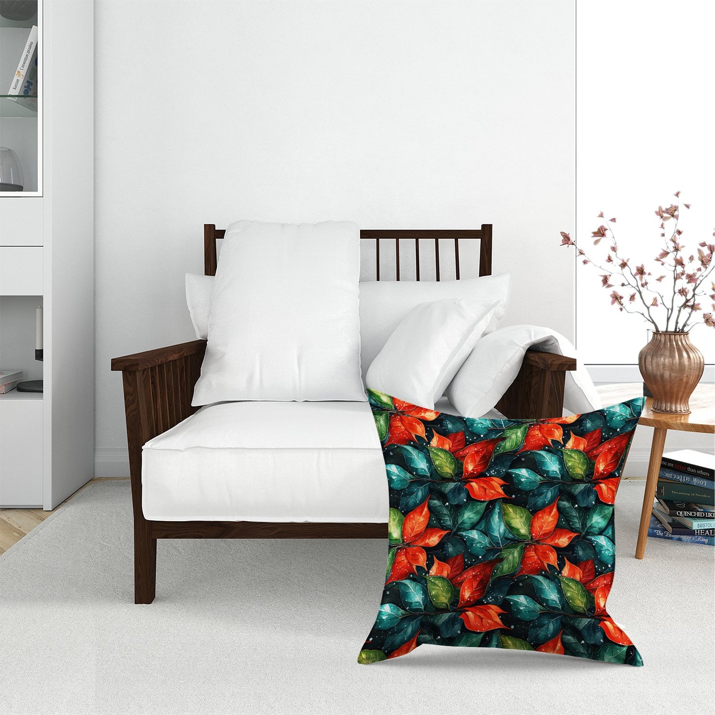 Christmas Watercolour Holly Leaf Floor Cushion
