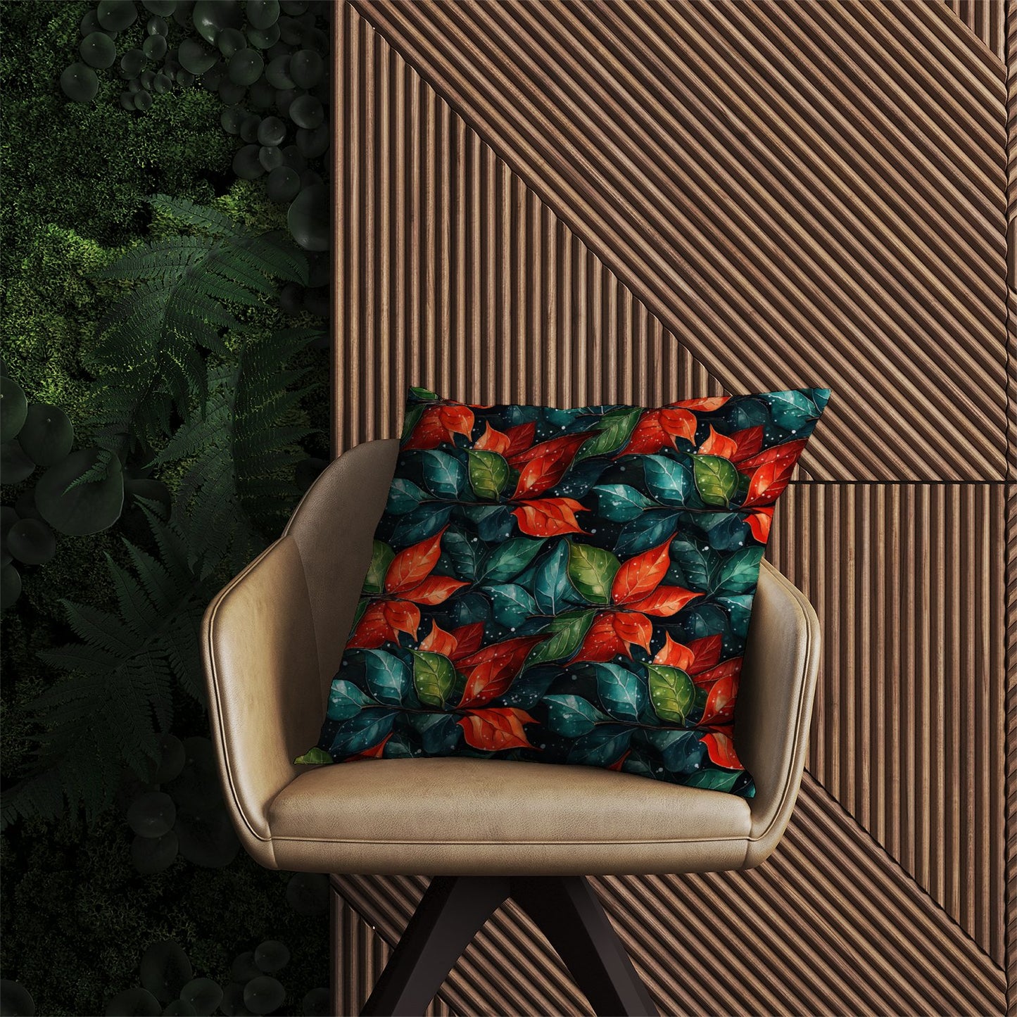 Christmas Watercolour Holly Leaf Outdoor Cushion