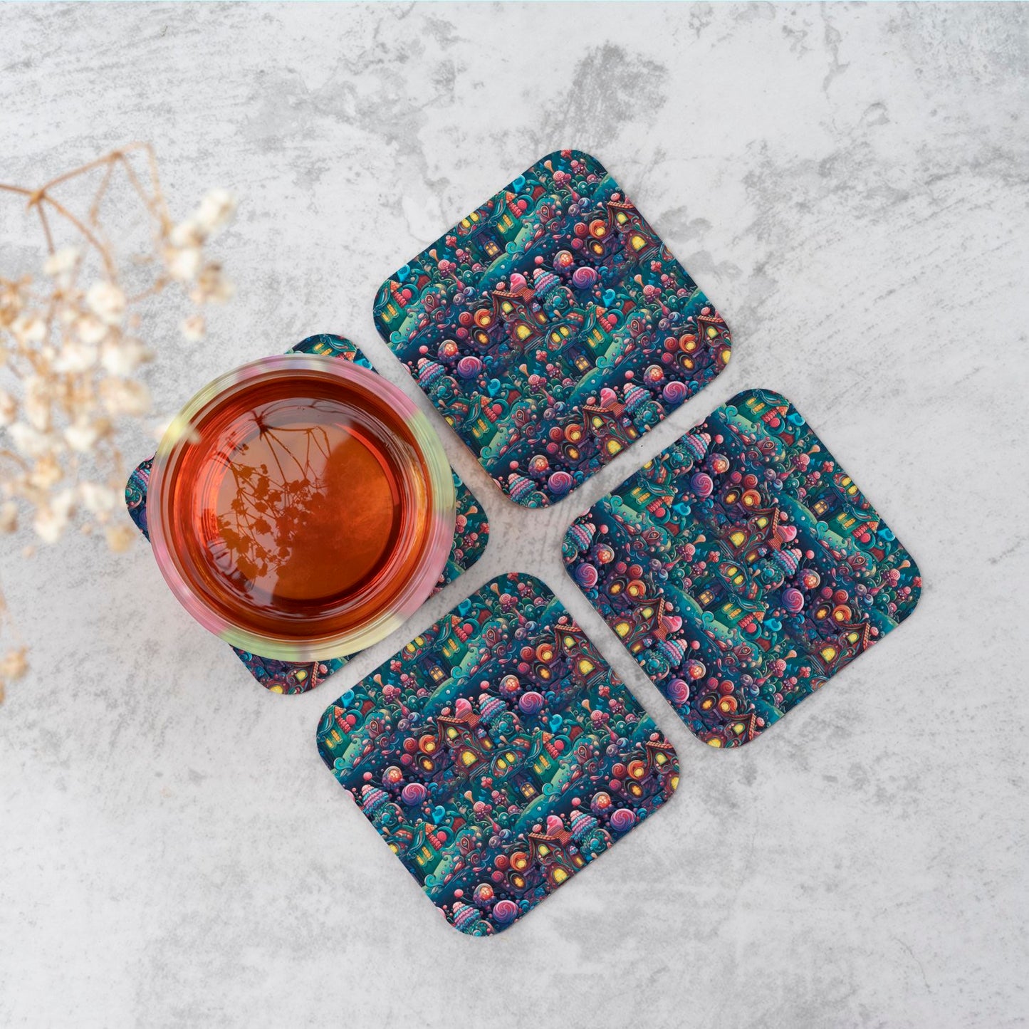 Whimsical Gingerbread House Pattern Coasters