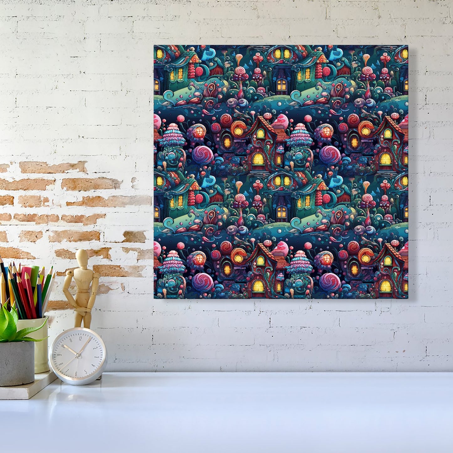 Whimsical Gingerbread House Pattern Canvas