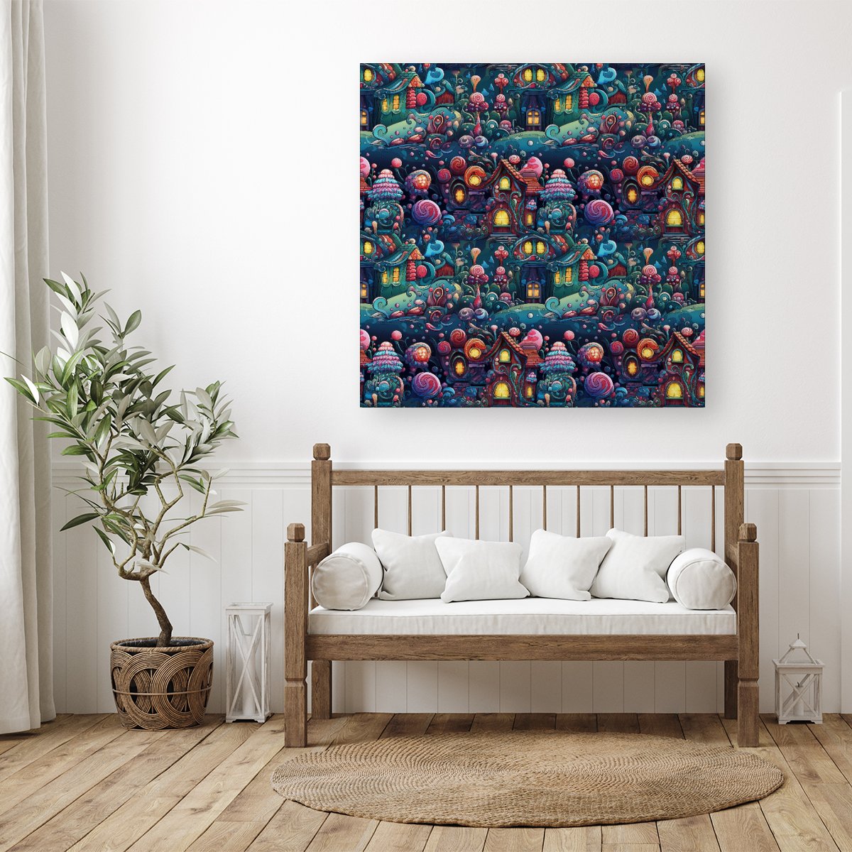 Whimsical Gingerbread House Pattern Canvas