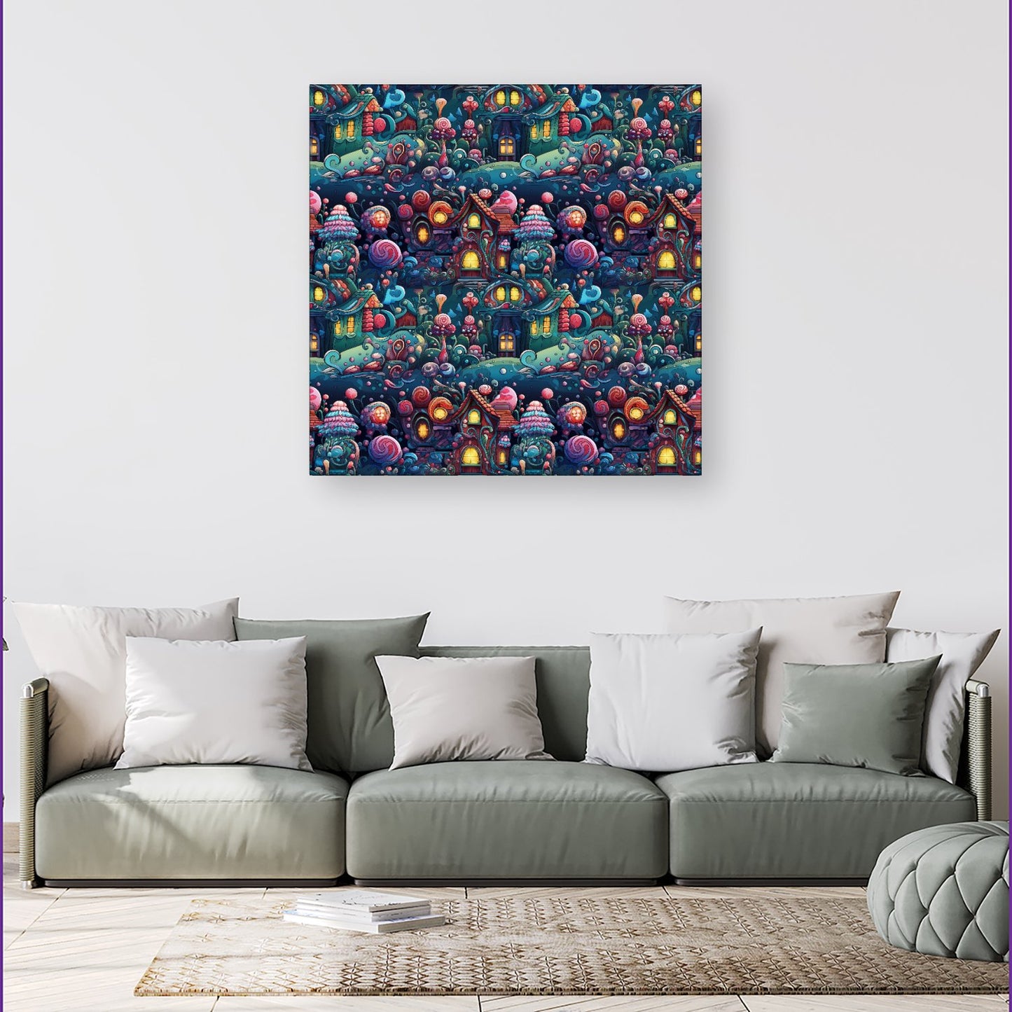 Whimsical Gingerbread House Pattern Canvas