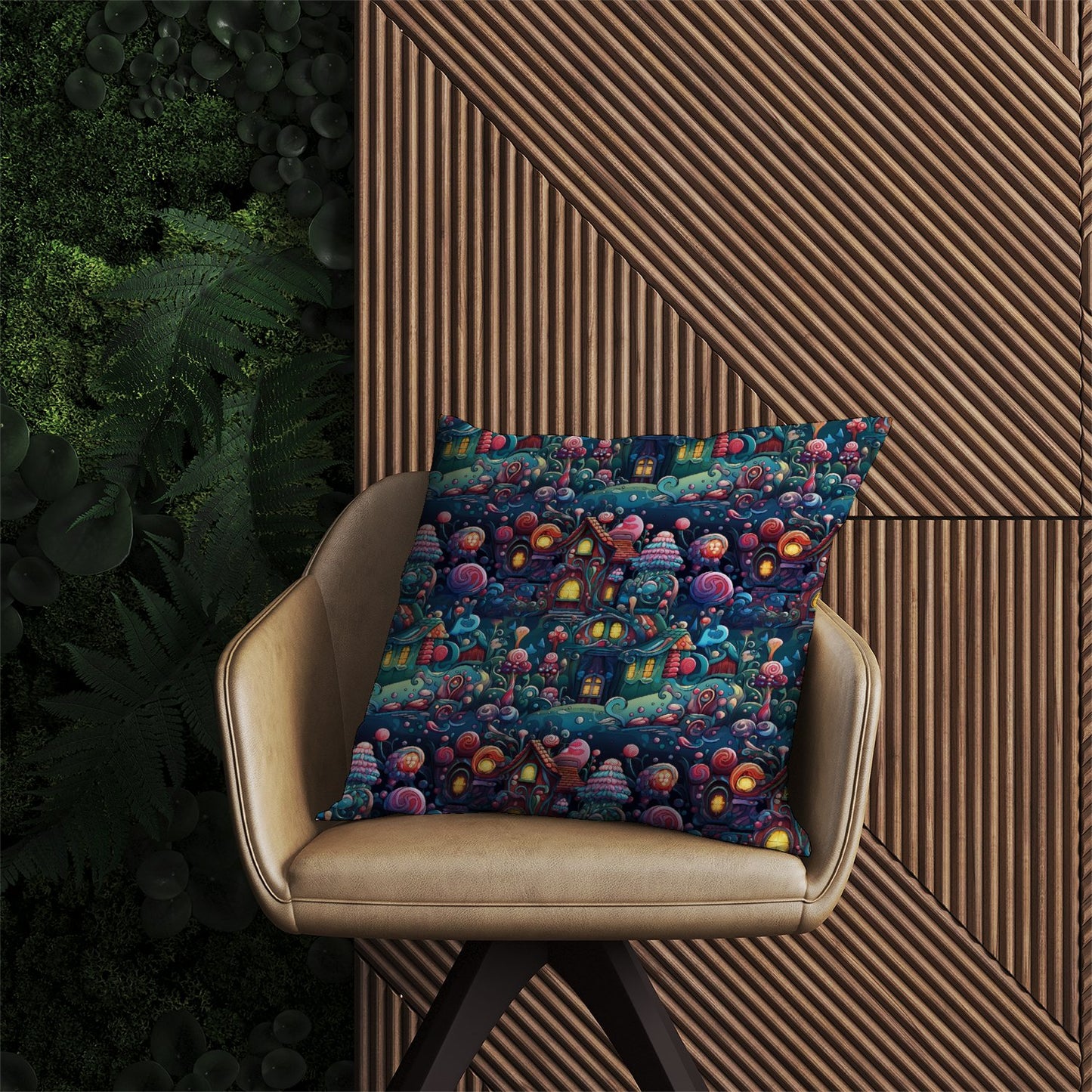 Whimsical Gingerbread House Pattern Outdoor Cushion