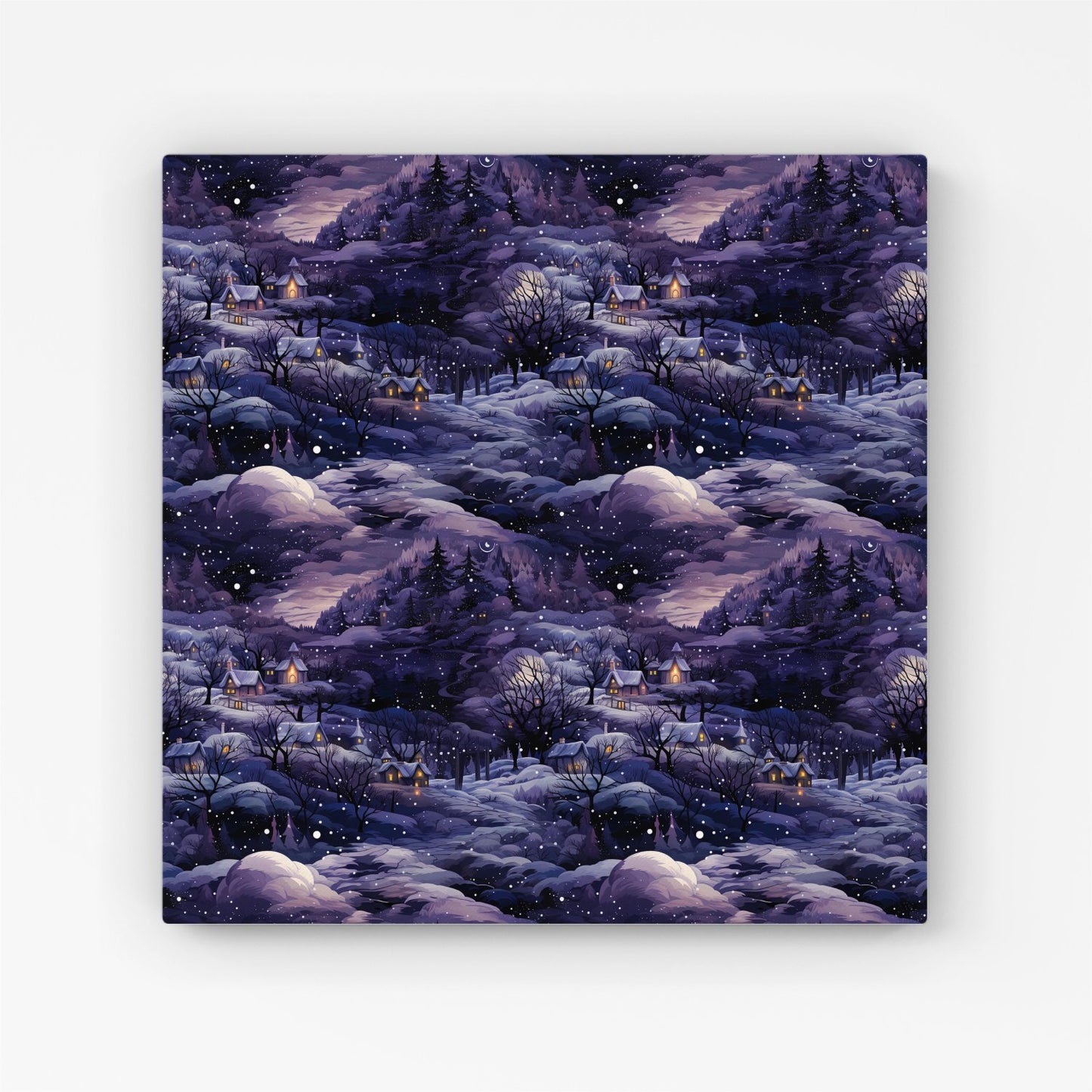 Snowy Christmas Village On A Starry Night Canvas