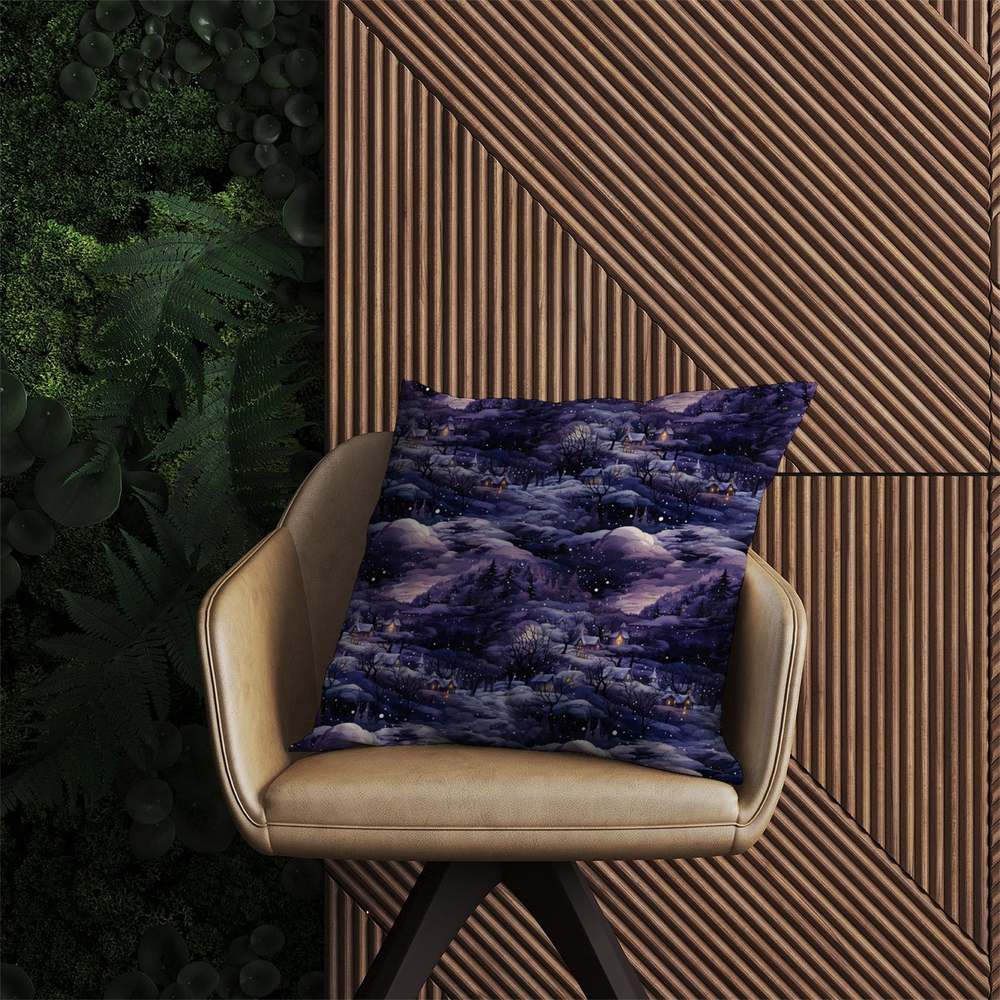 Snowy Christmas Village On A Starry Night Outdoor Cushion