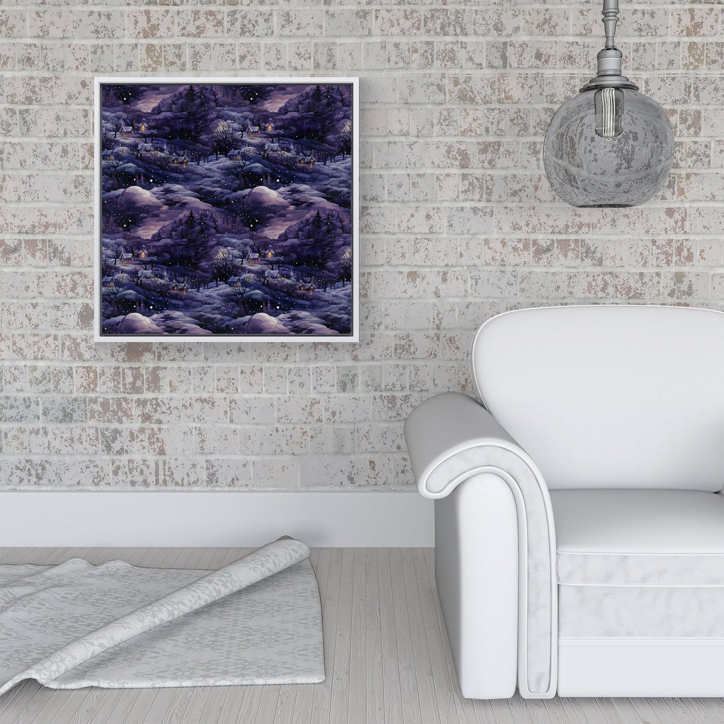 Snowy Christmas Village On A Starry Night Framed Canvas