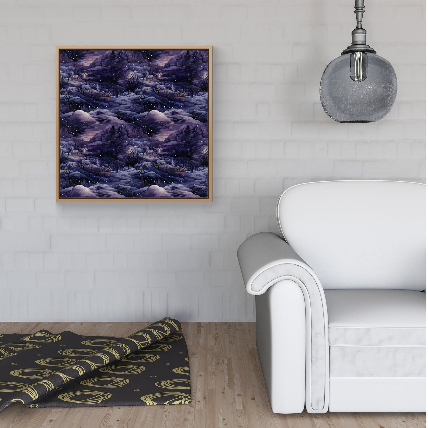 Snowy Christmas Village On A Starry Night Framed Canvas
