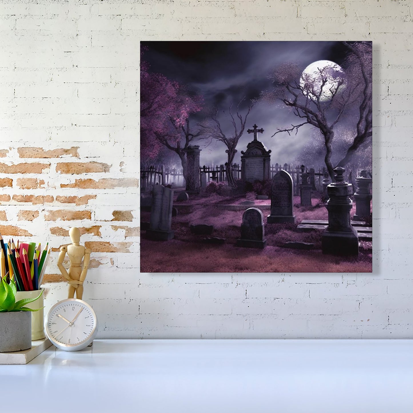Witchs Moonlit Cemetery Design Canvas