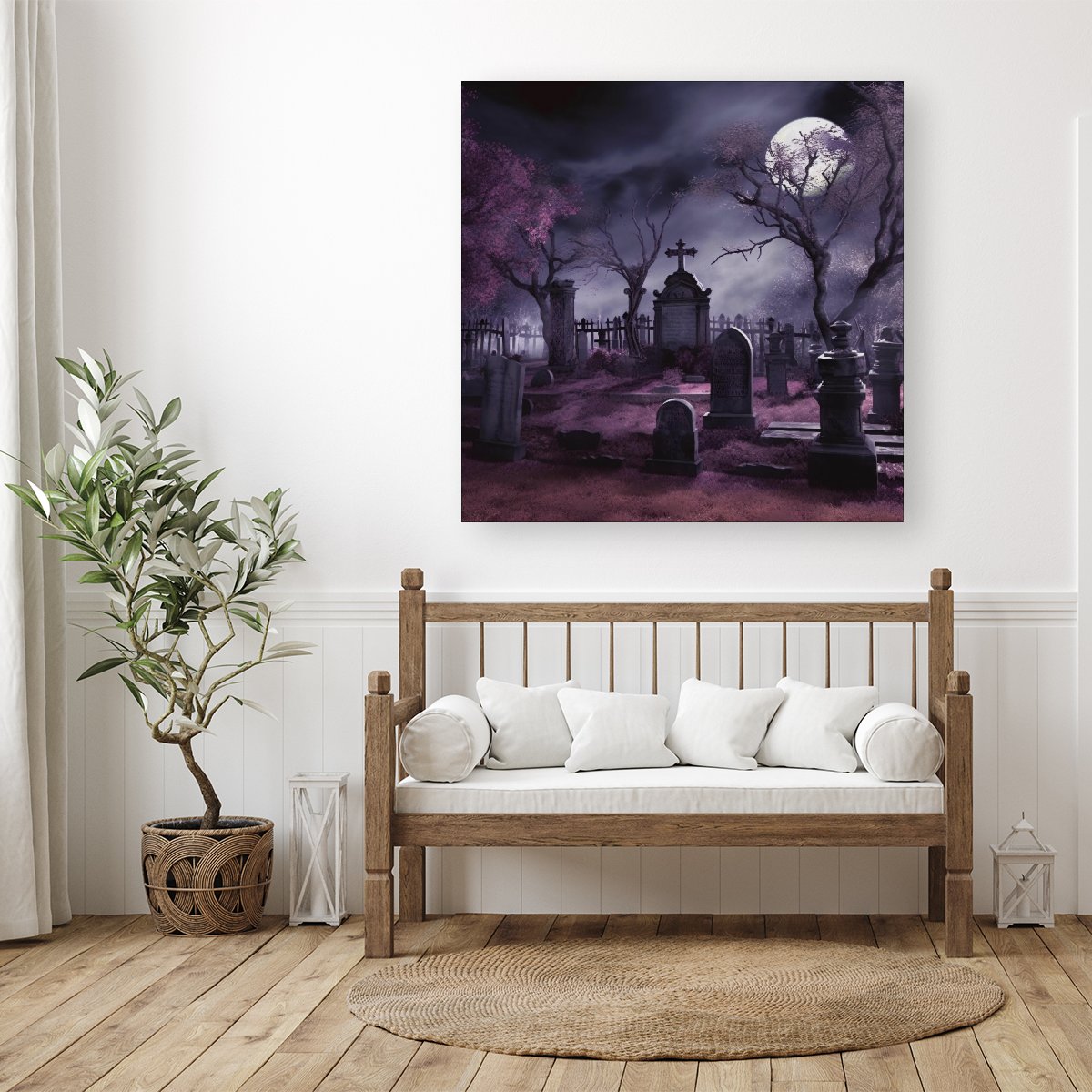 Witchs Moonlit Cemetery Design Canvas