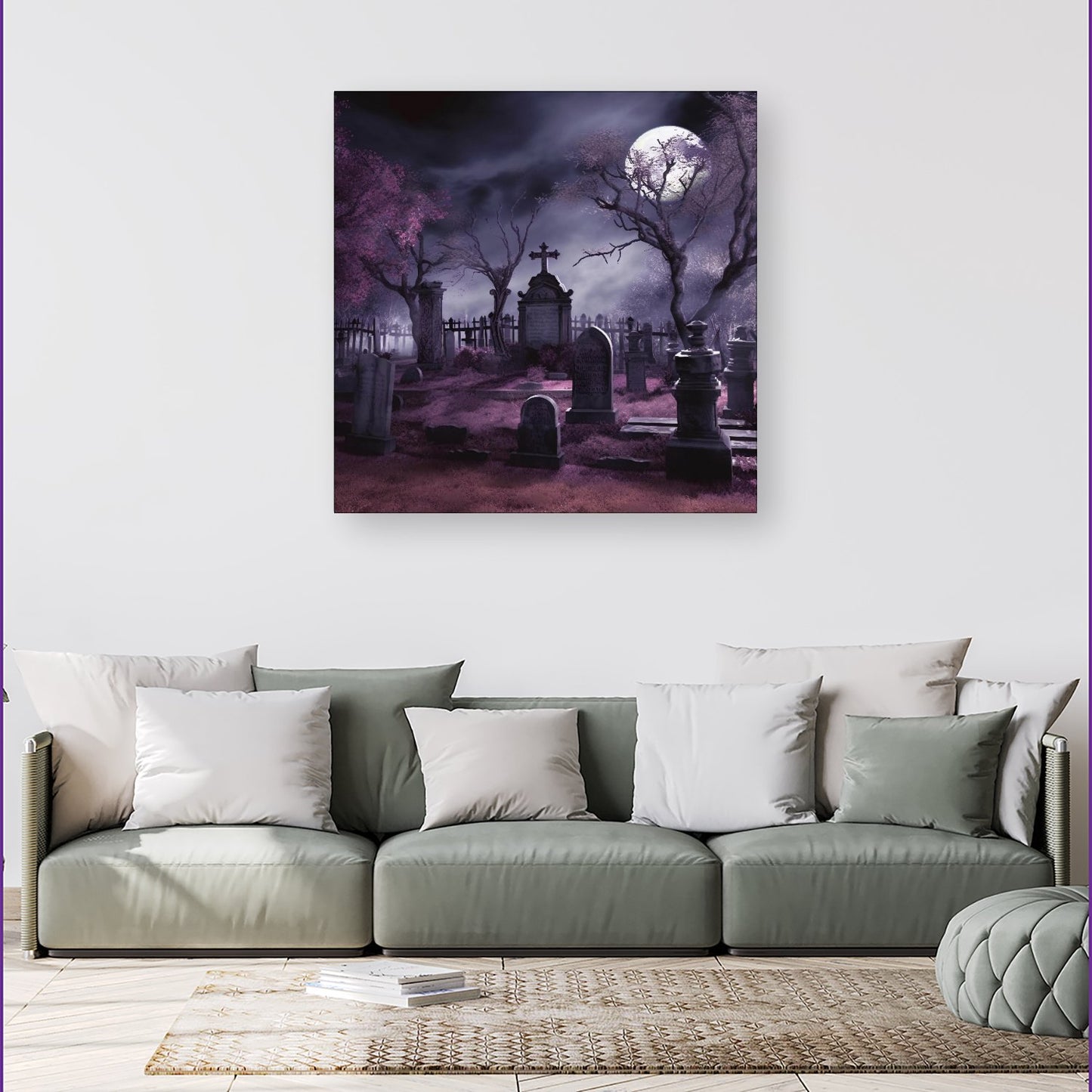 Witchs Moonlit Cemetery Design Canvas