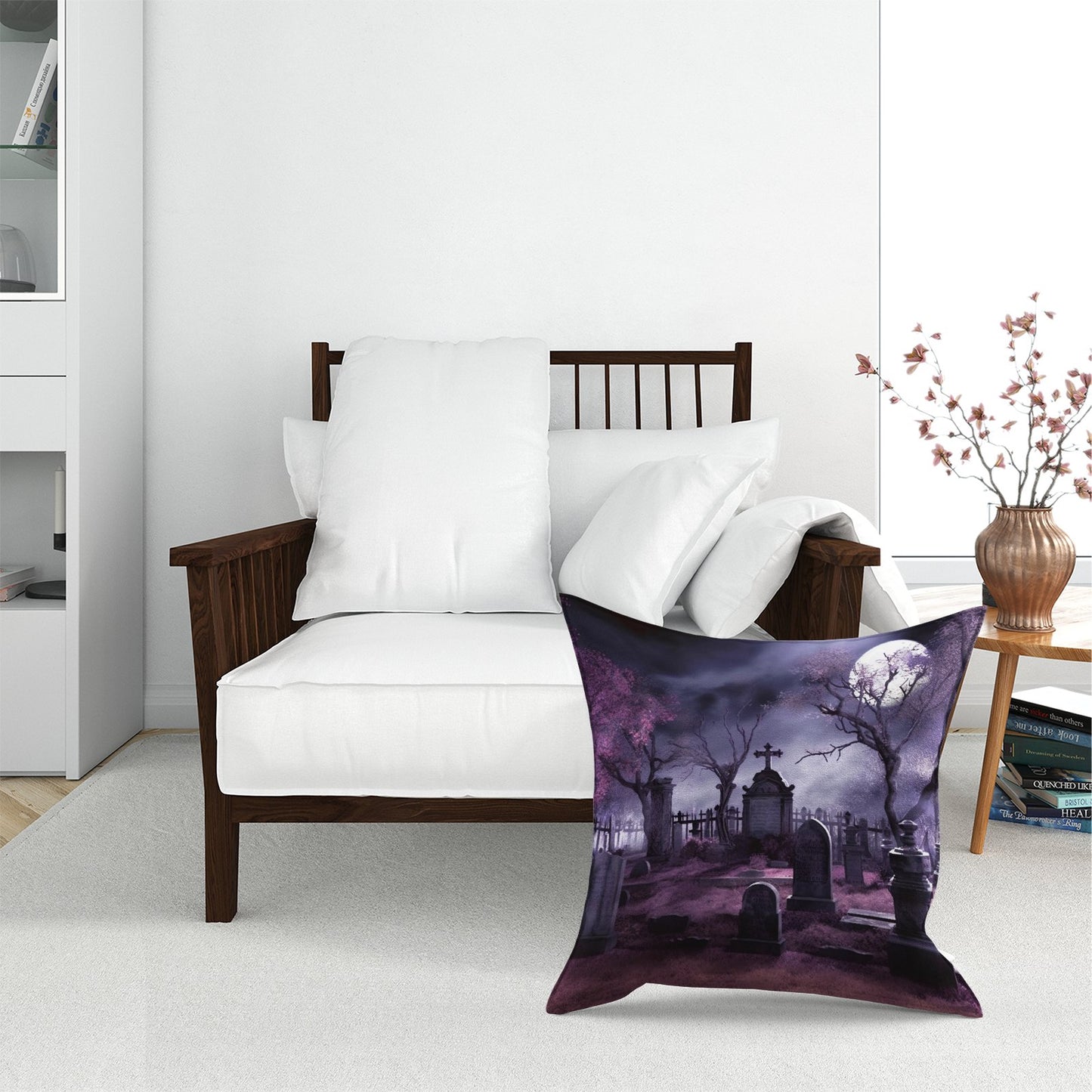 Witchs Moonlit Cemetery Design Floor Cushion