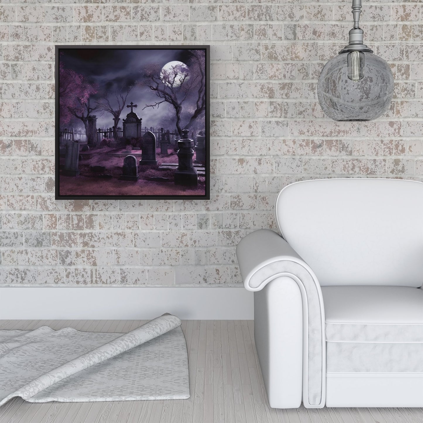 Witchs Moonlit Cemetery Design Framed Canvas