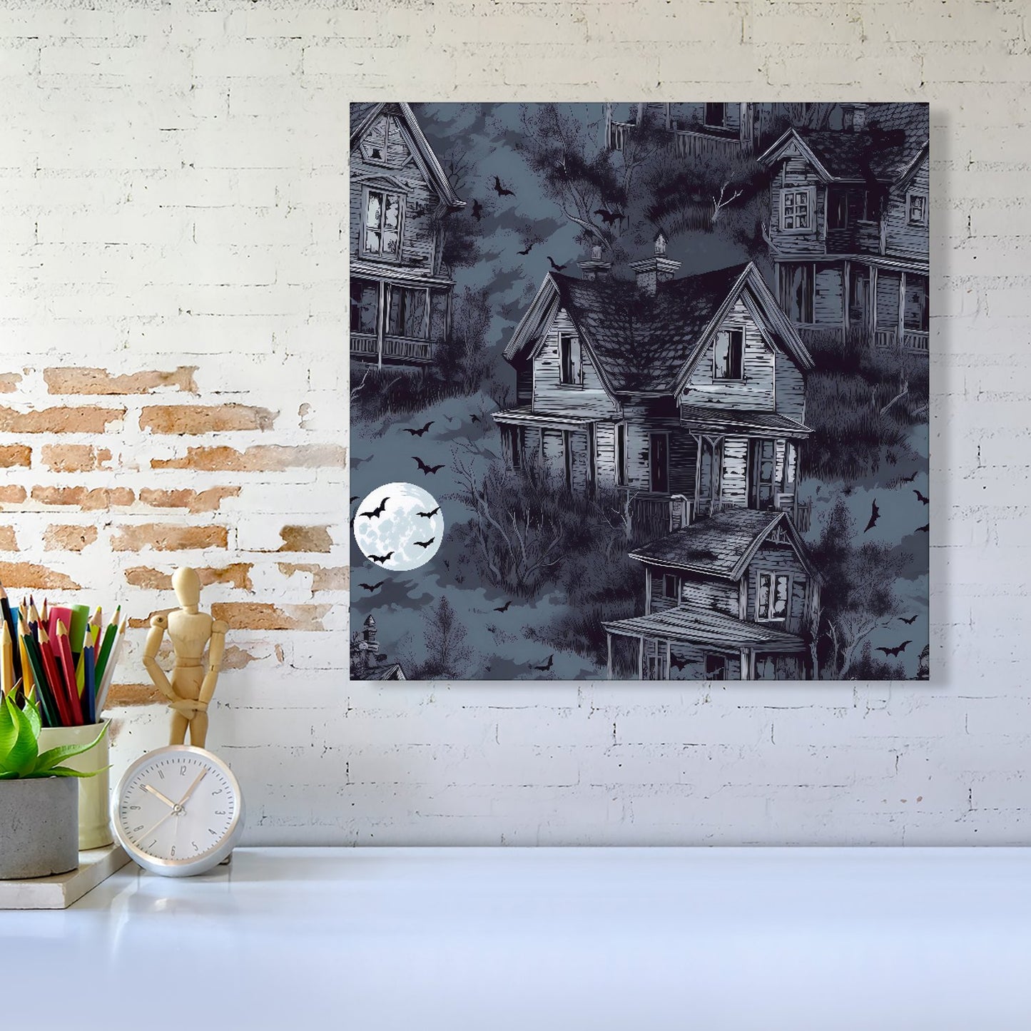 Spooky Shadowy Haunted House Canvas