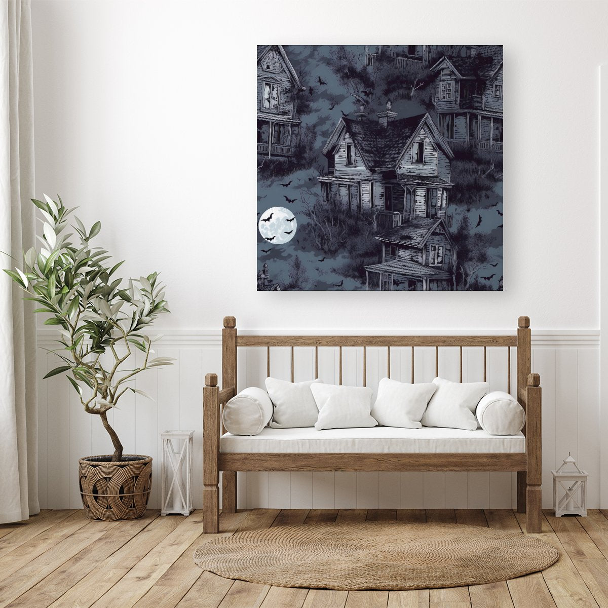 Spooky Shadowy Haunted House Canvas