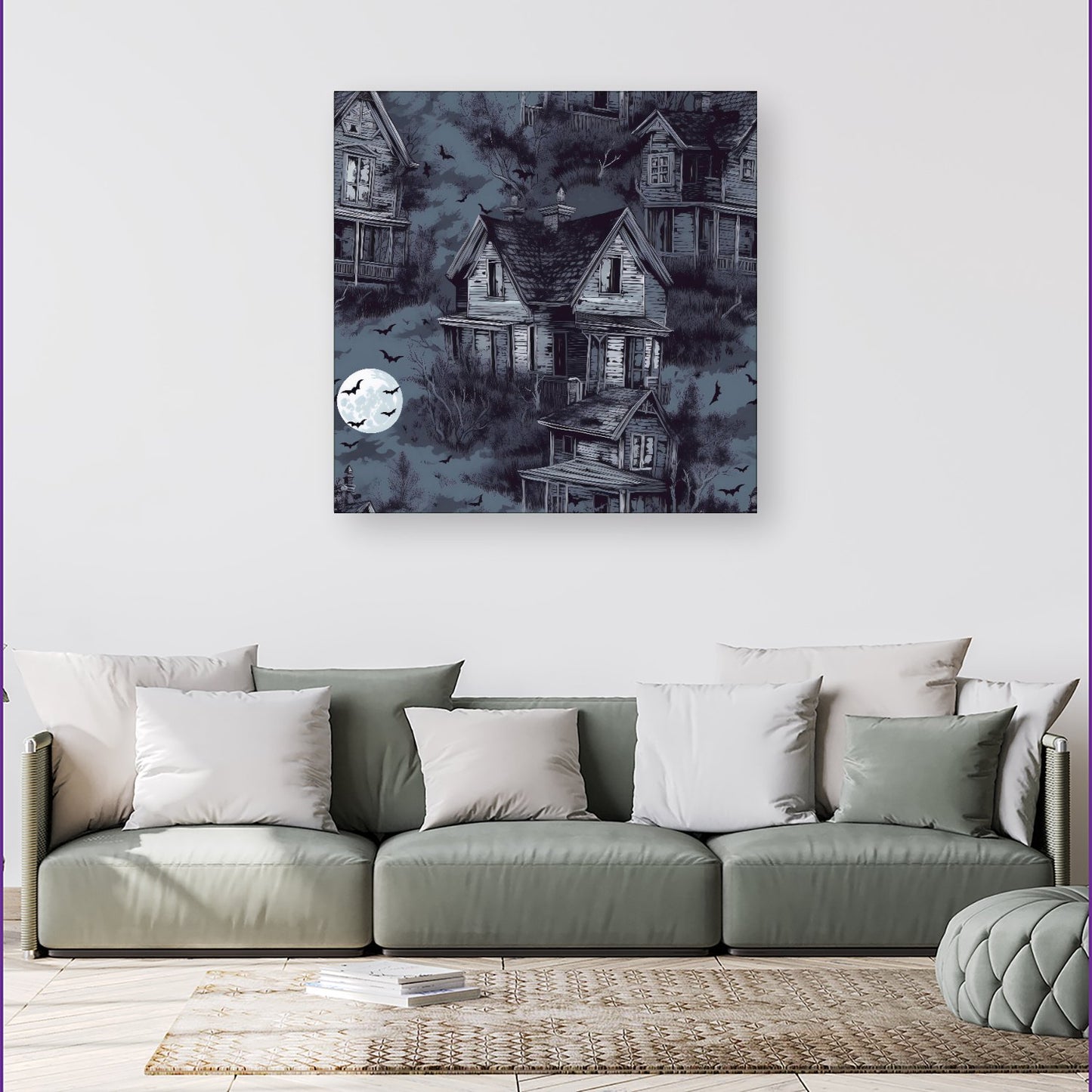 Spooky Shadowy Haunted House Canvas