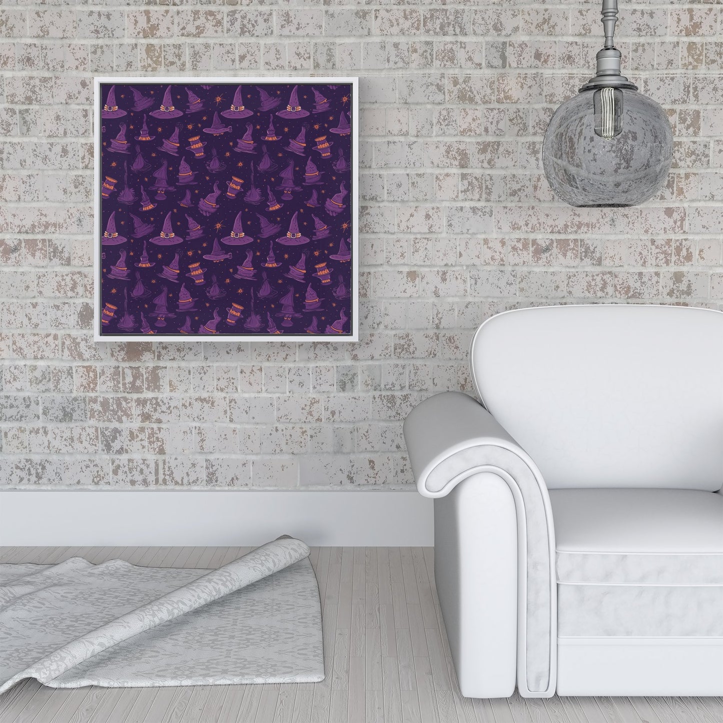 Witch Hats And Broomsticks Framed Canvas